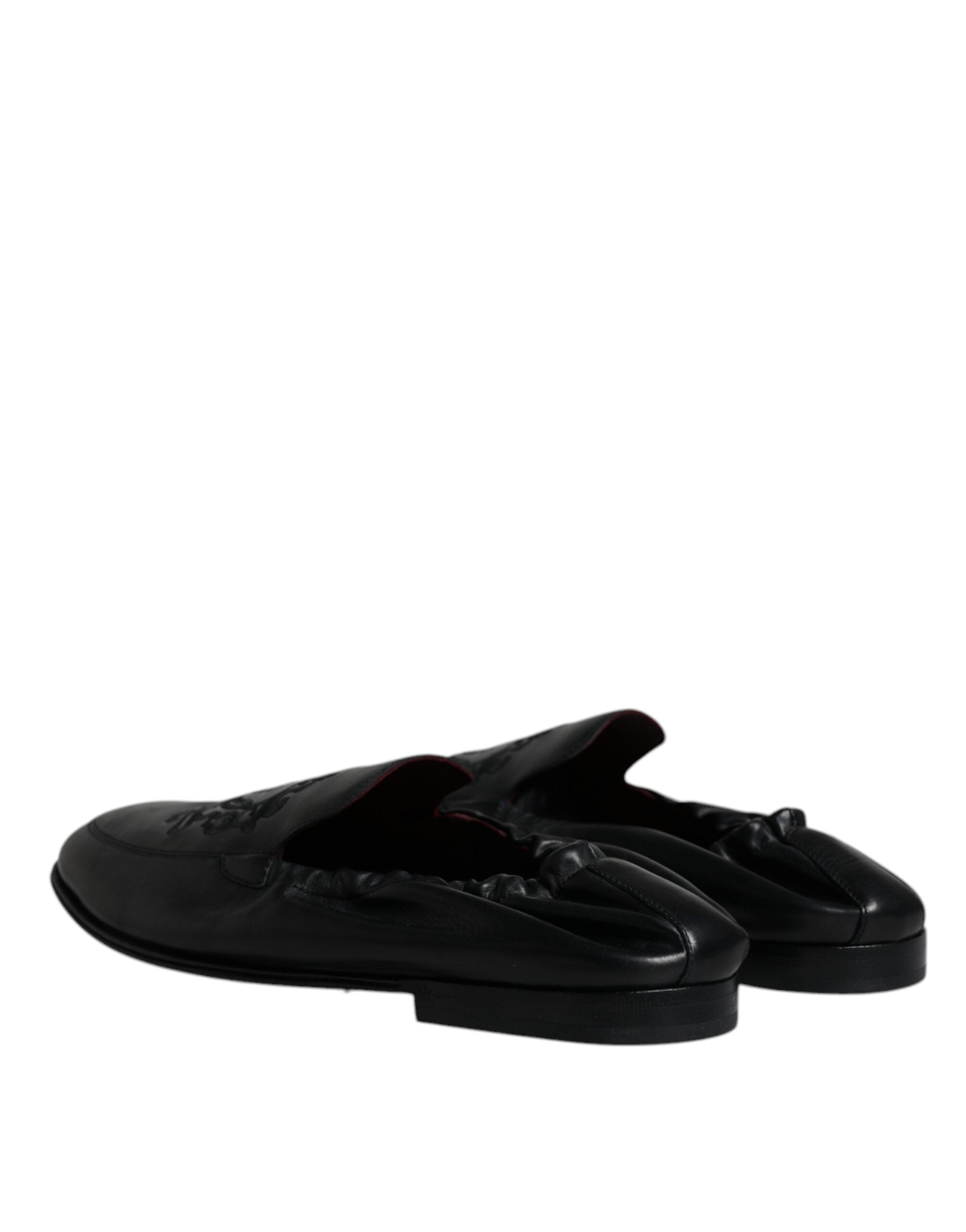 Zwarte leren loafers met geborduurd logo voor heren