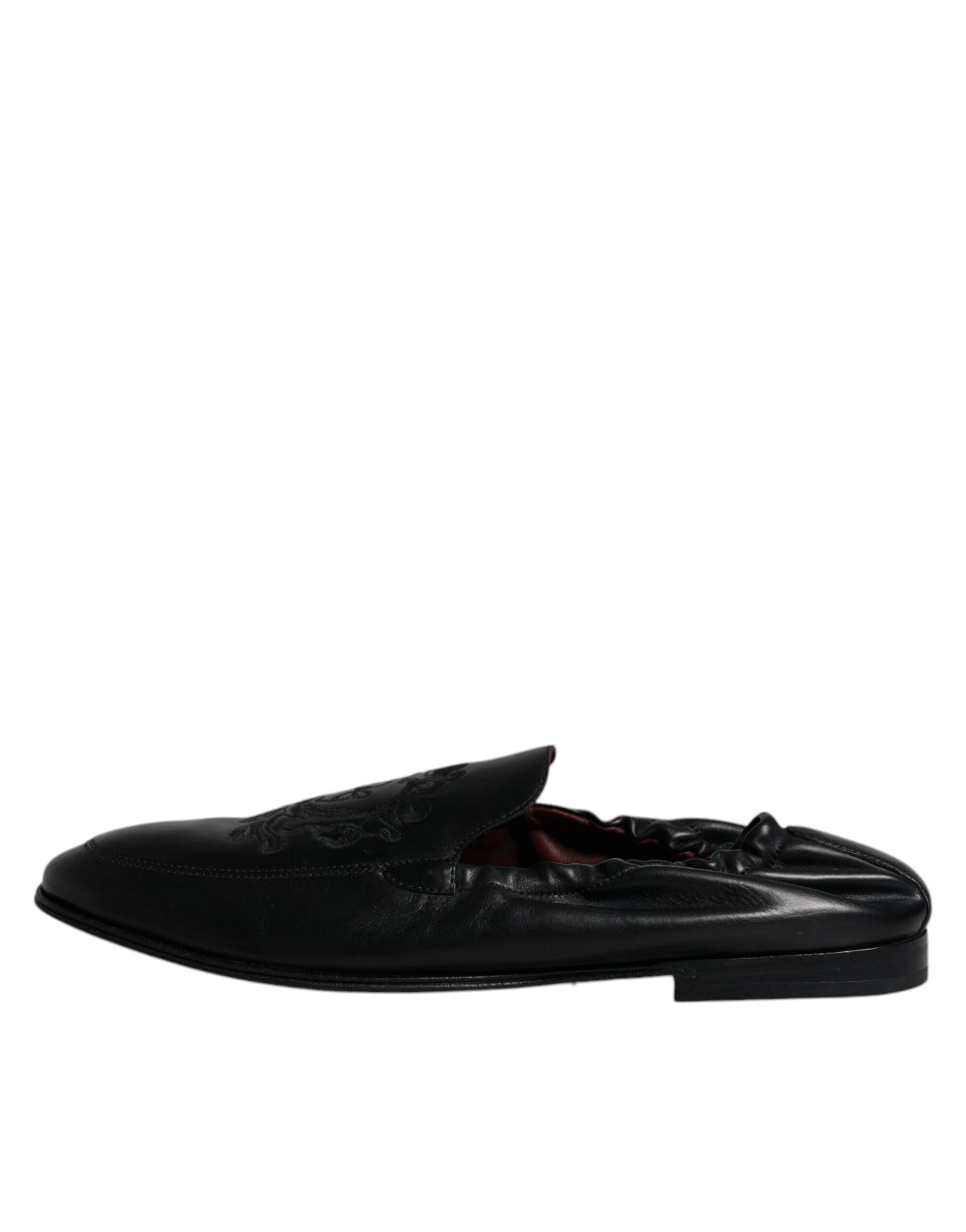 Zwarte leren loafers met geborduurd logo voor heren