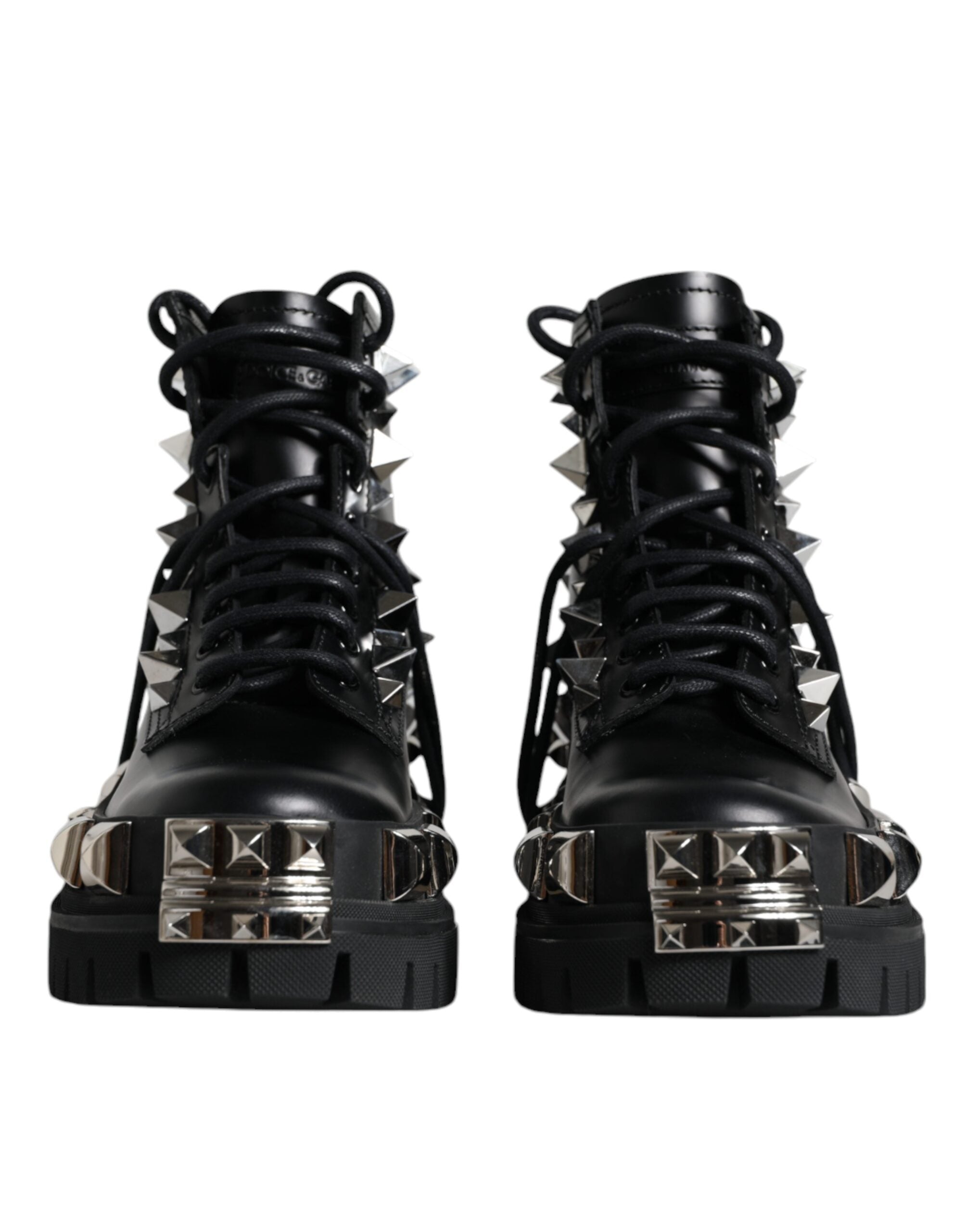 Zwarte leren trekkinglaarzen met studs