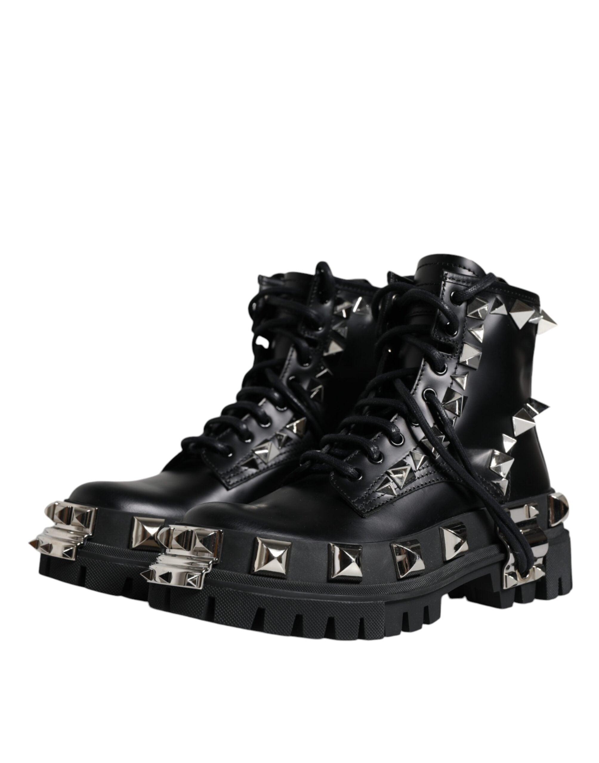 Zwarte leren trekkinglaarzen met studs