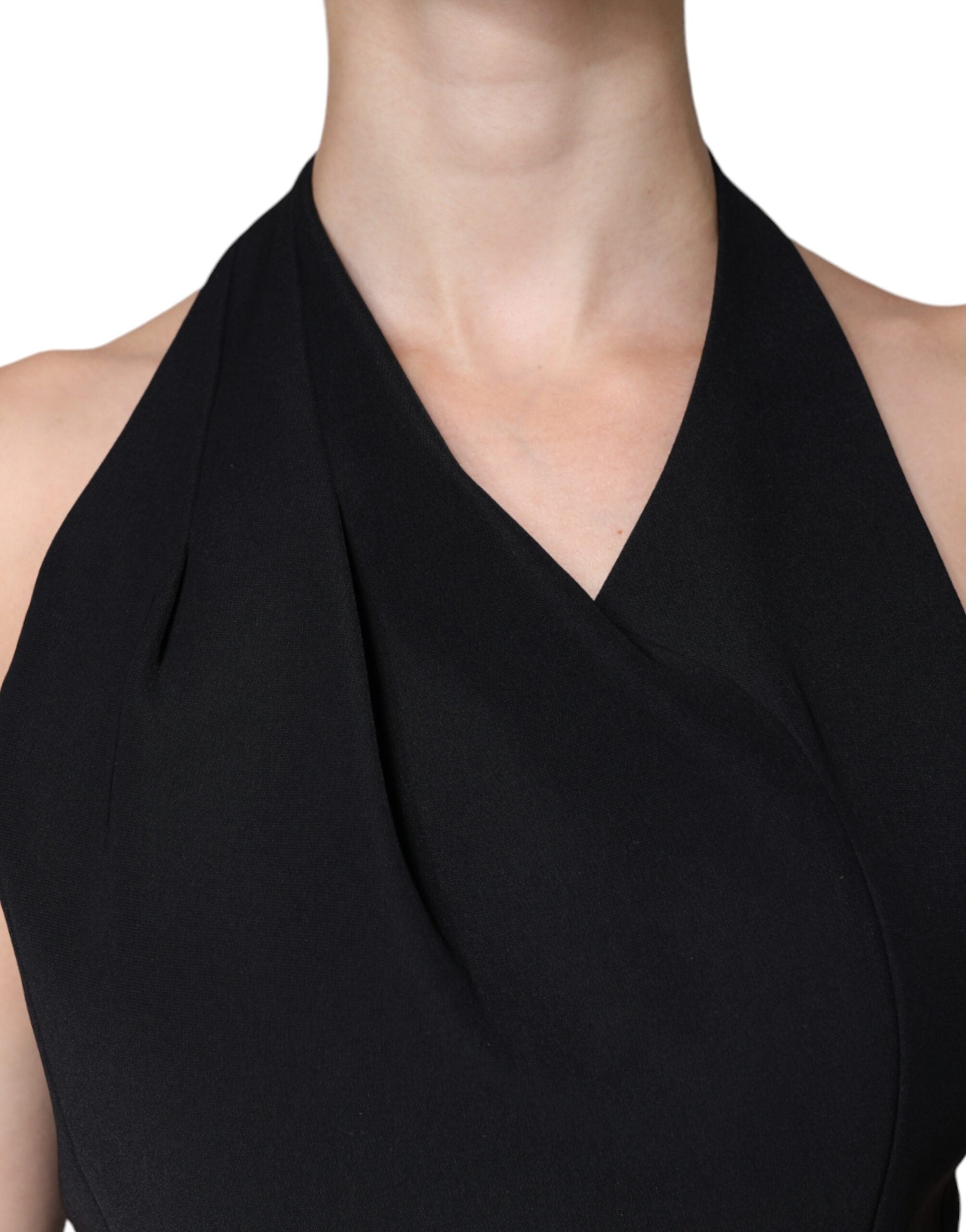 Zwarte mouwloze halterjurk met lange mouwen