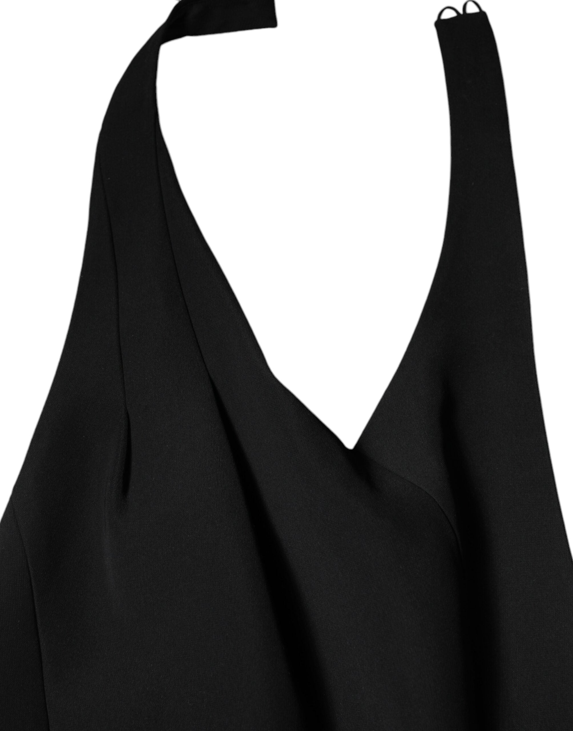 Zwarte mouwloze halterjurk met lange mouwen