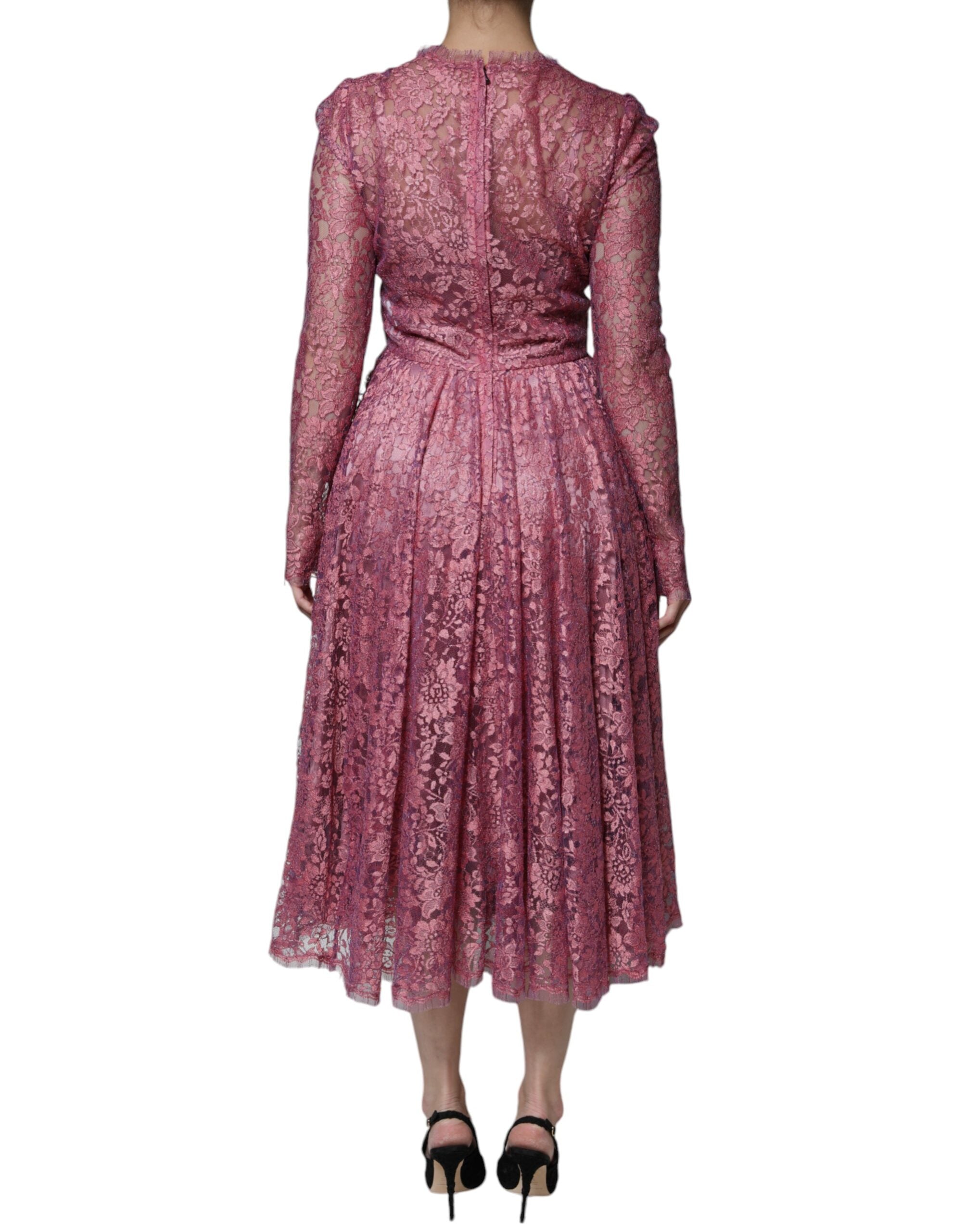 Fuchsia bloemenkant maxi-jurk met lange mouwen