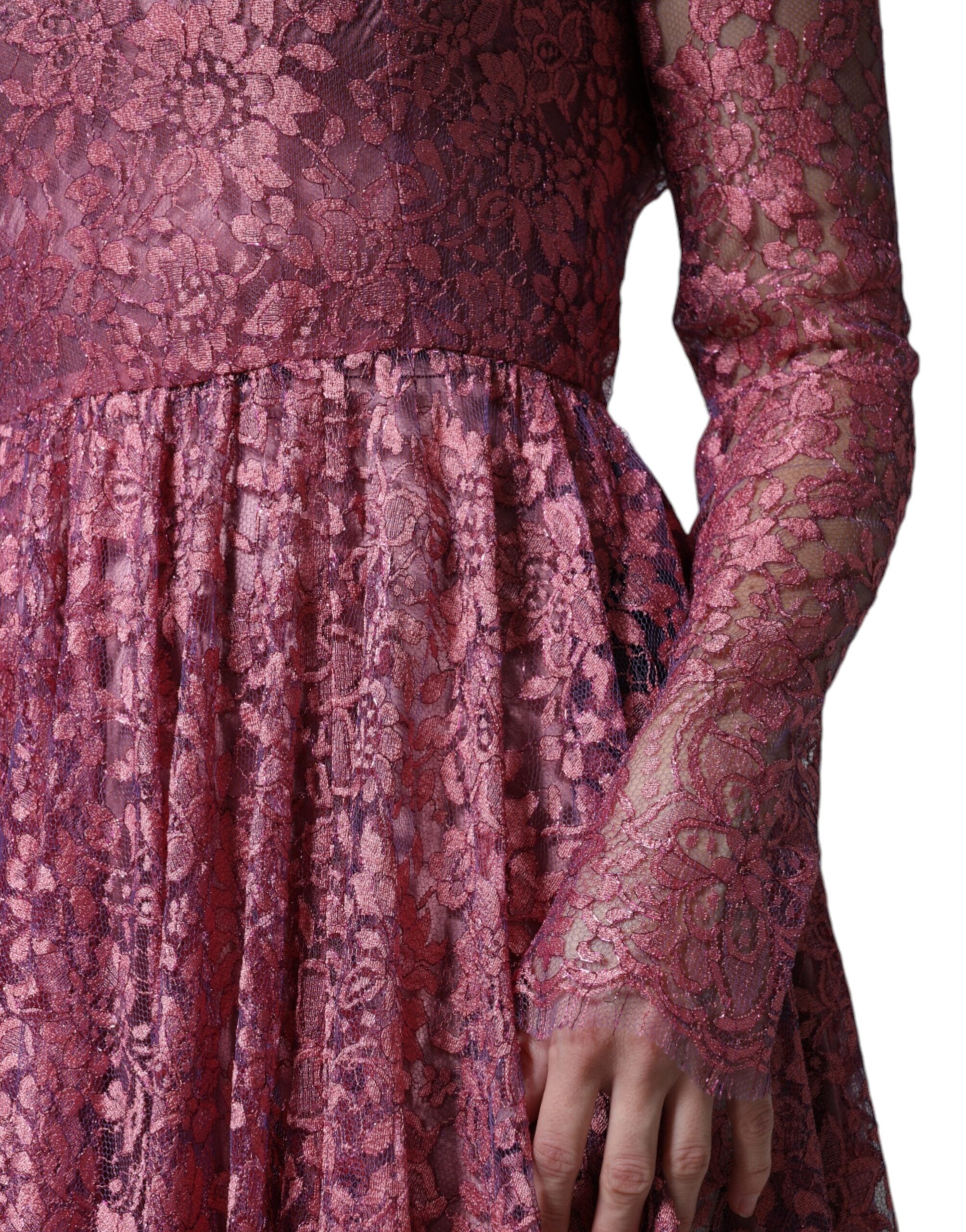 Fuchsia bloemenkant maxi-jurk met lange mouwen