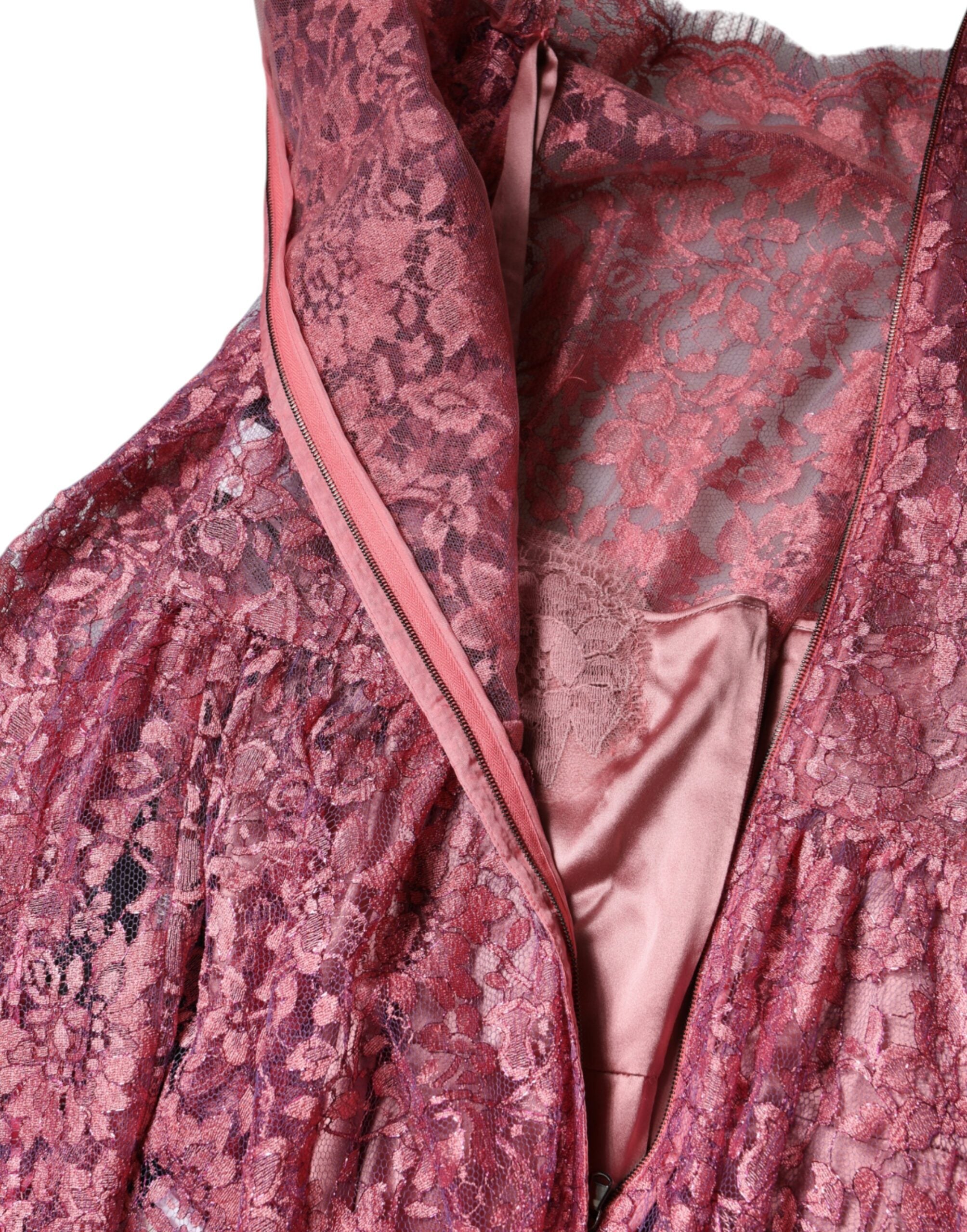 Fuchsia bloemenkant maxi-jurk met lange mouwen