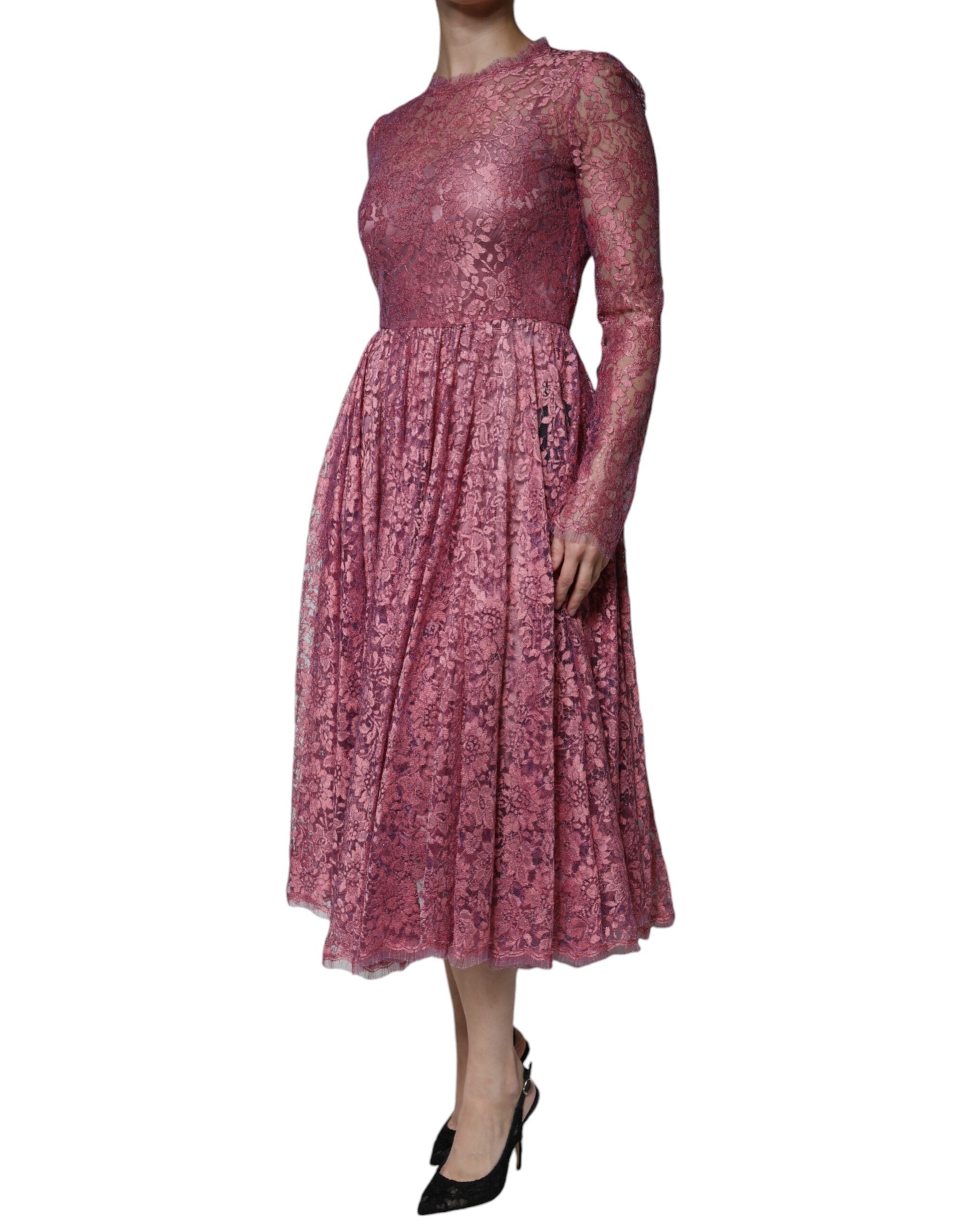 Fuchsia bloemenkant maxi-jurk met lange mouwen