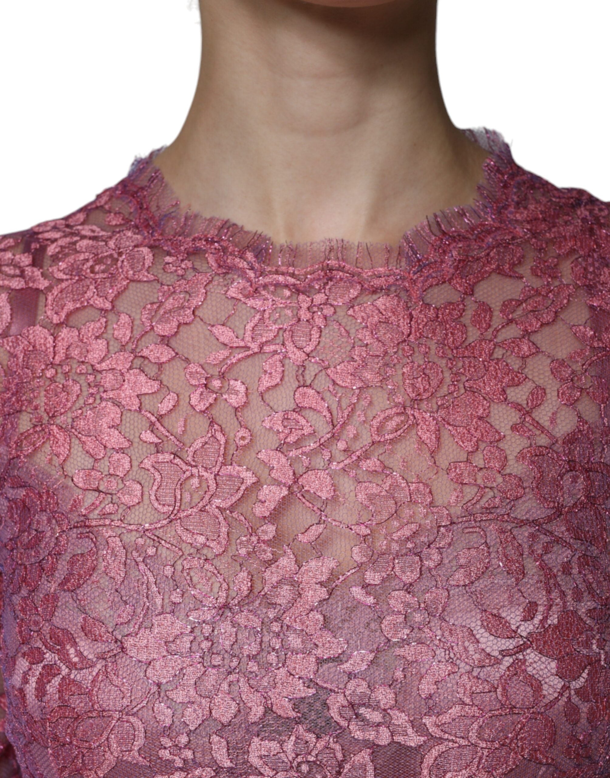 Fuchsia bloemenkant maxi-jurk met lange mouwen