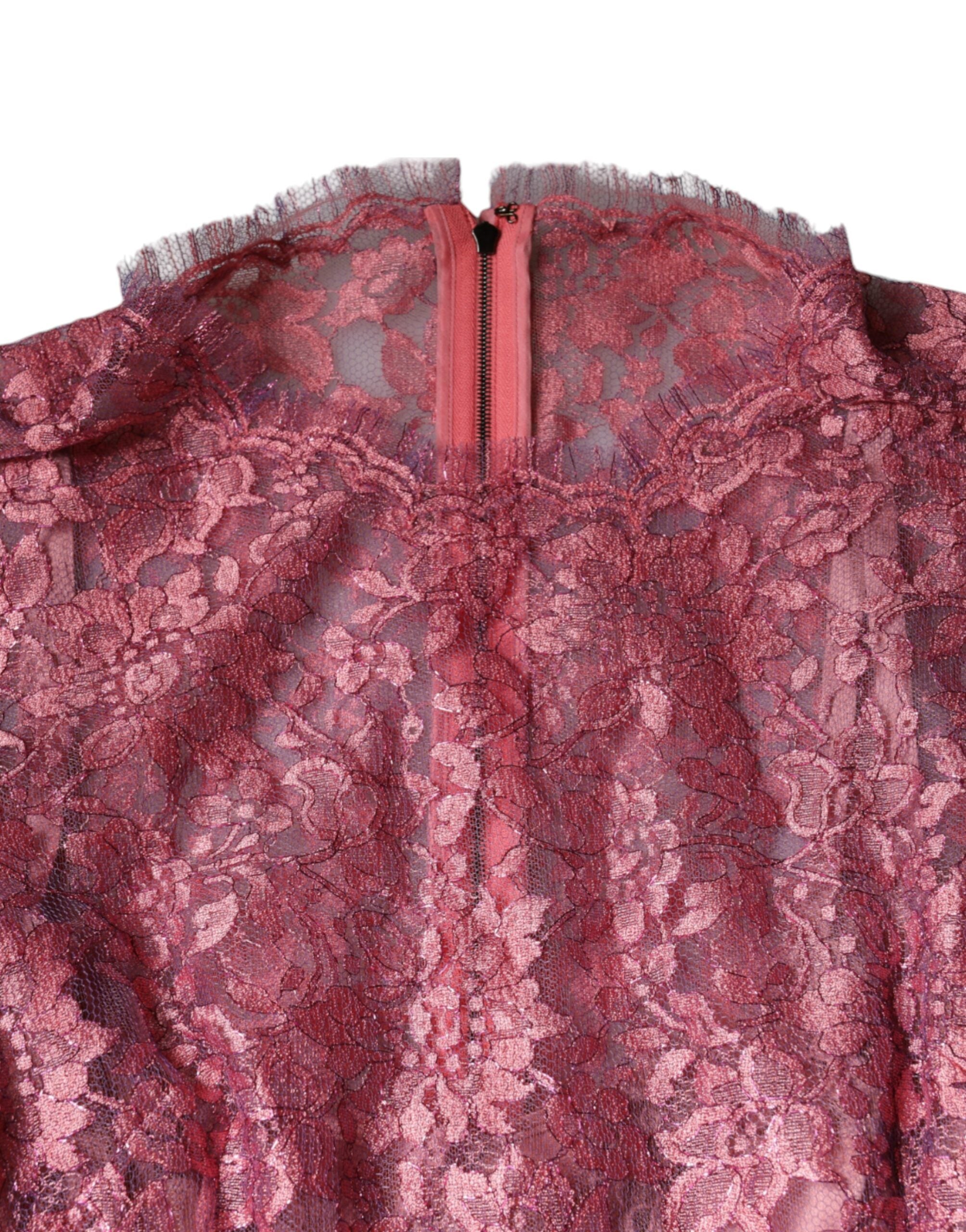 Fuchsia bloemenkant maxi-jurk met lange mouwen