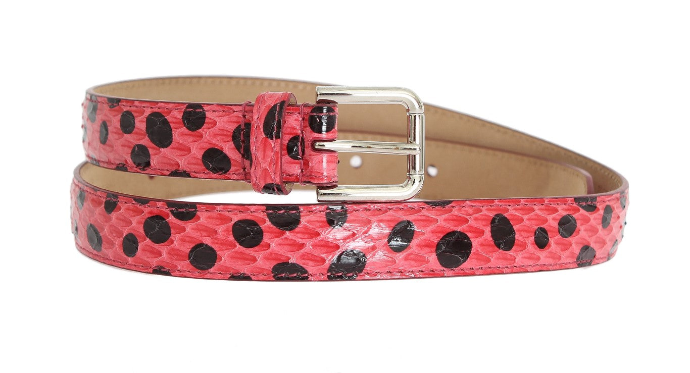 Roze Polka Slangenhuid Zilveren Gesp Riem