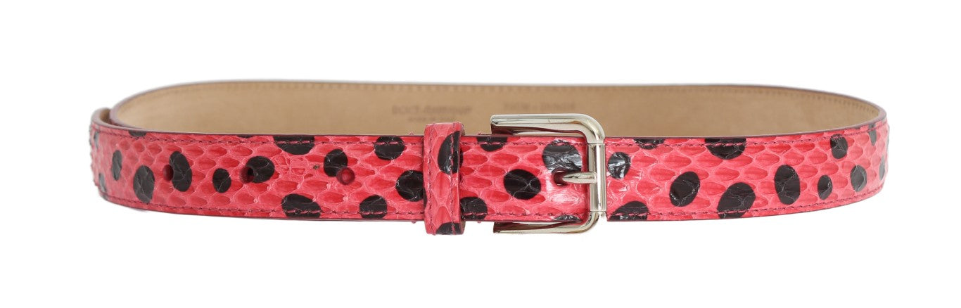Roze Polka Slangenhuid Zilveren Gesp Riem