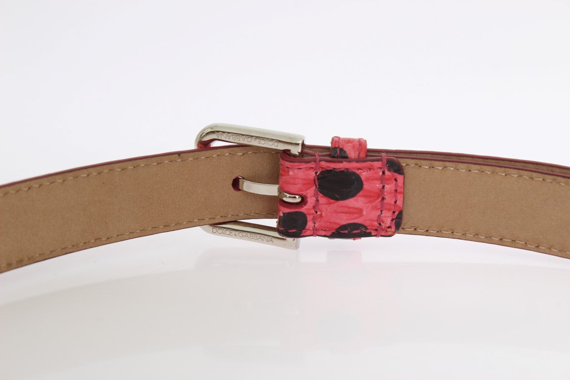 Roze Polka Slangenhuid Zilveren Gesp Riem