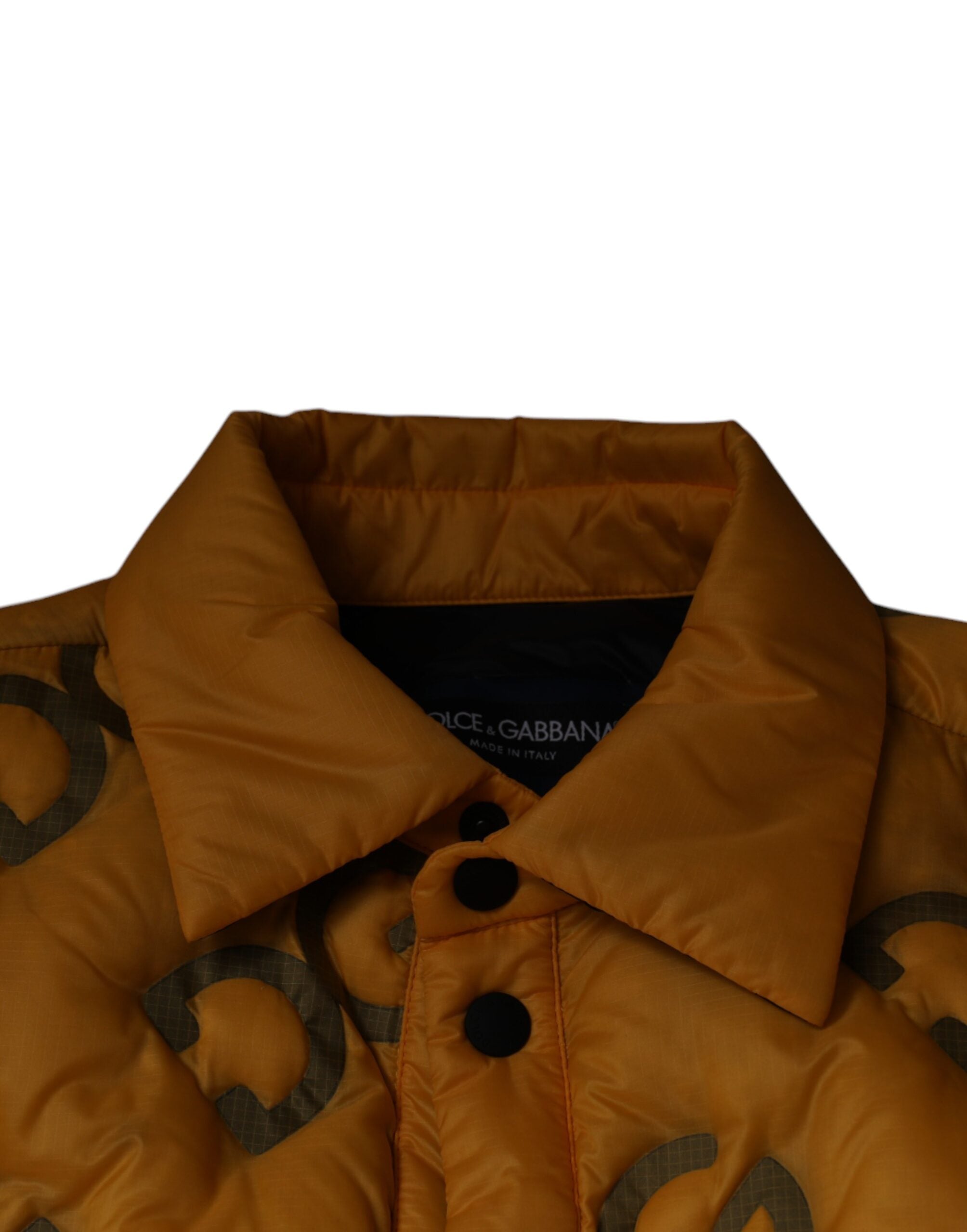 Geel gewatteerd blousonjack met logo en knopen