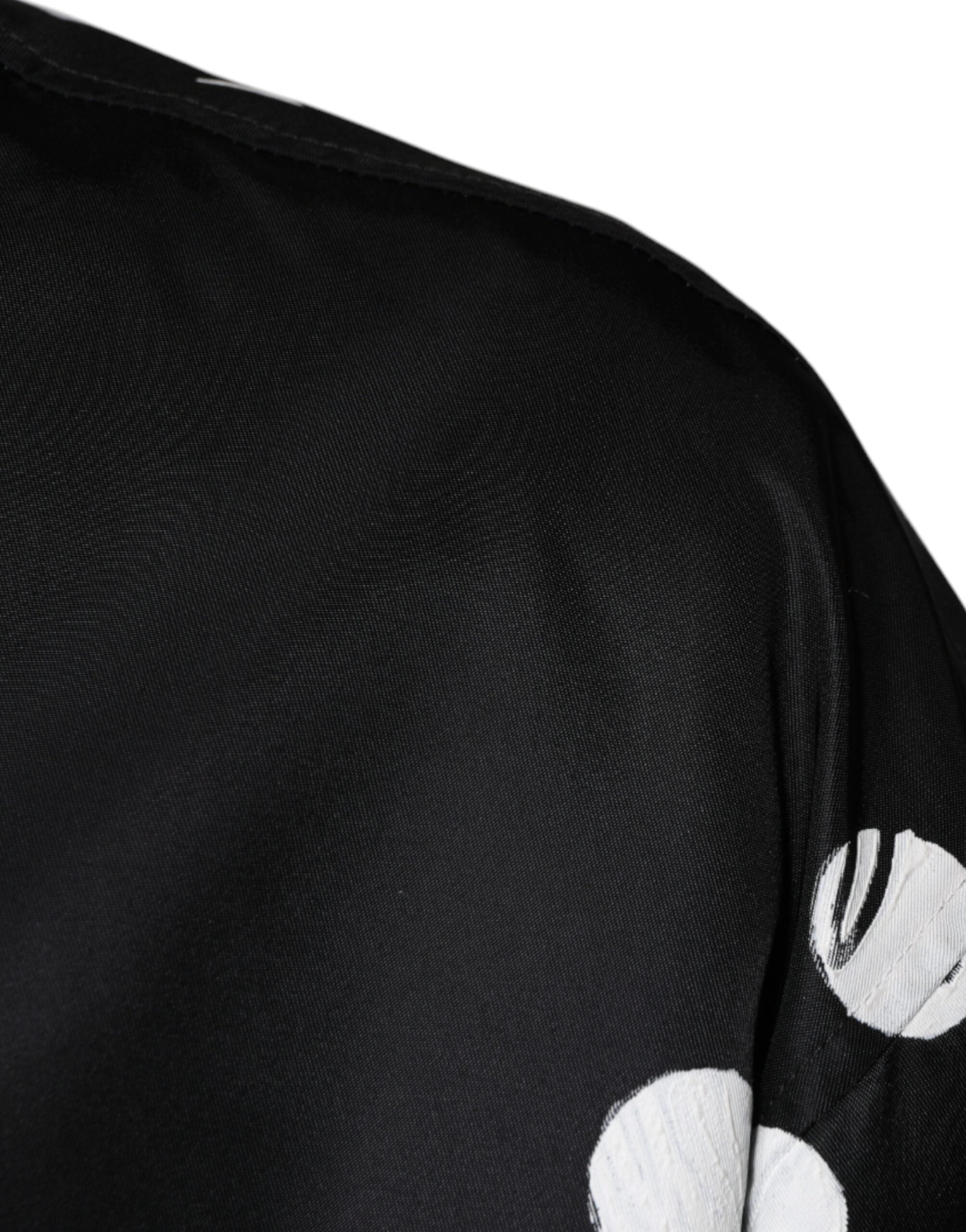 Zwarte nylon bomberjack met stippenstreep