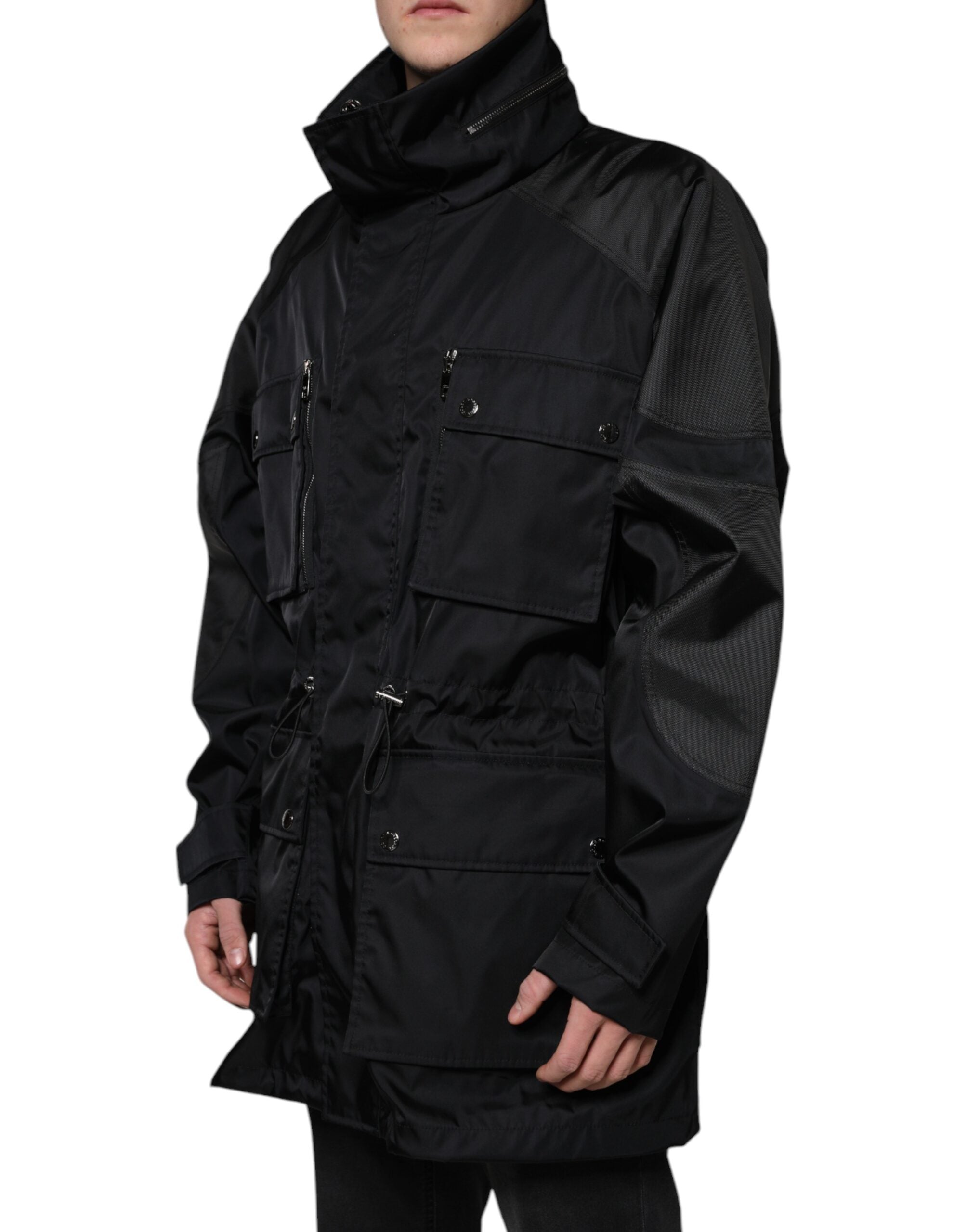 Zwarte nylon winterjas voor heren, parka