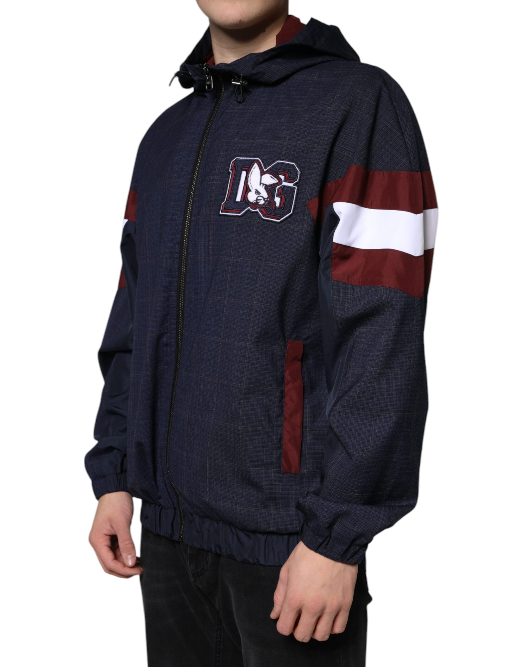 Blauw logo bomberjack met capuchon en volledige ritssluiting voor heren