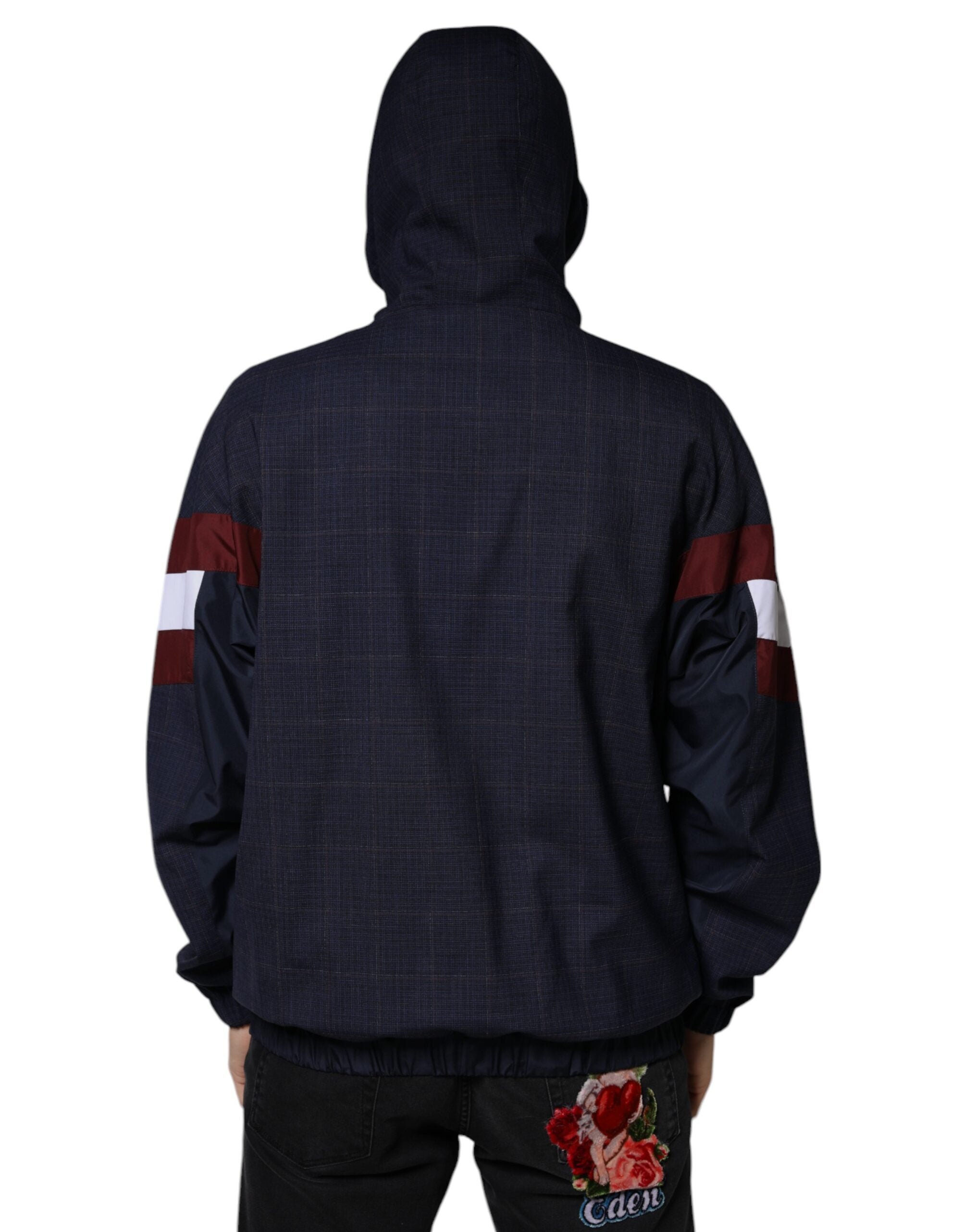 Blauw logo bomberjack met capuchon en volledige ritssluiting voor heren