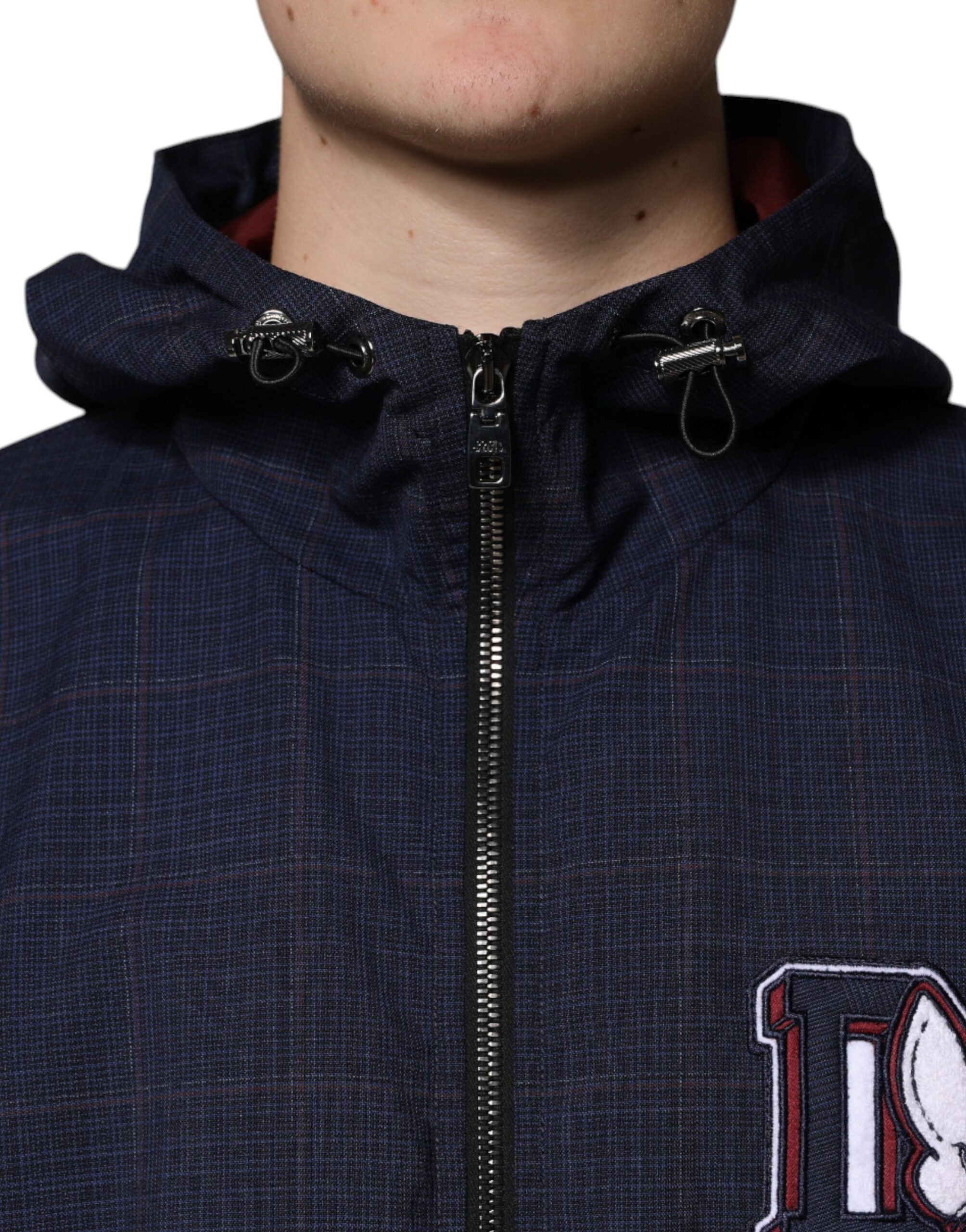 Blauw logo bomberjack met capuchon en volledige ritssluiting voor heren