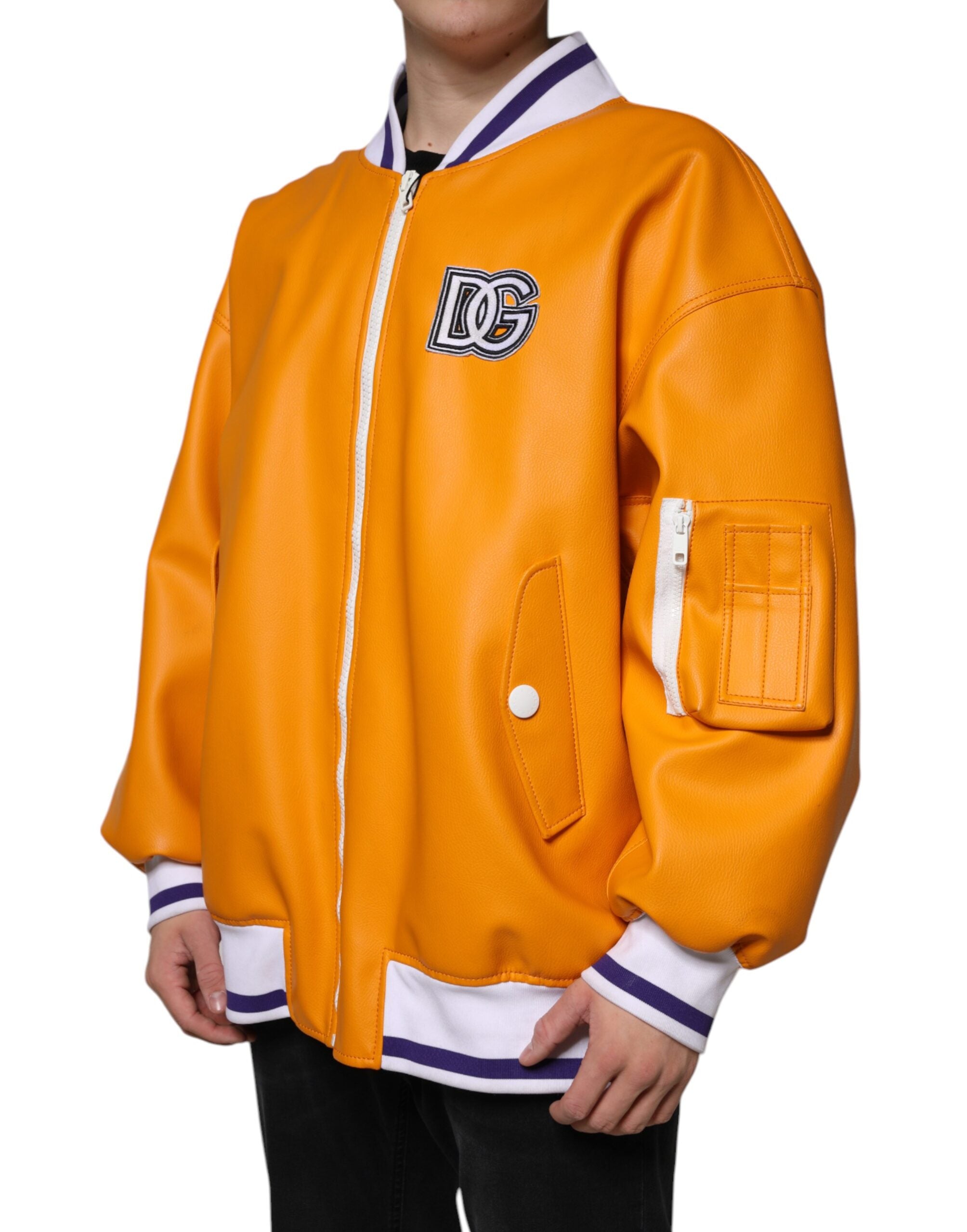 Oranje-witte bomberjack met volledige ritssluiting van jersey