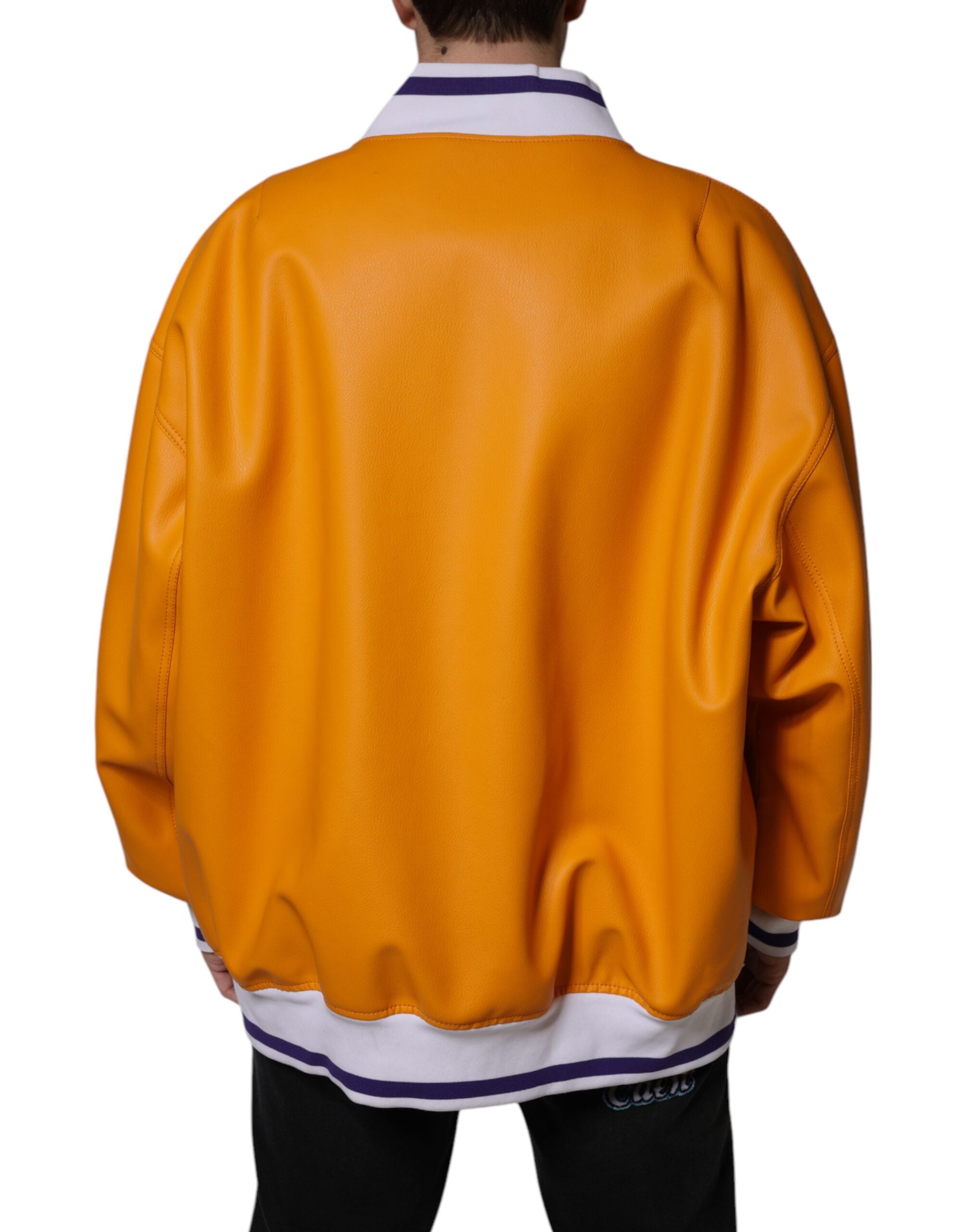 Oranje-witte bomberjack met volledige ritssluiting van jersey