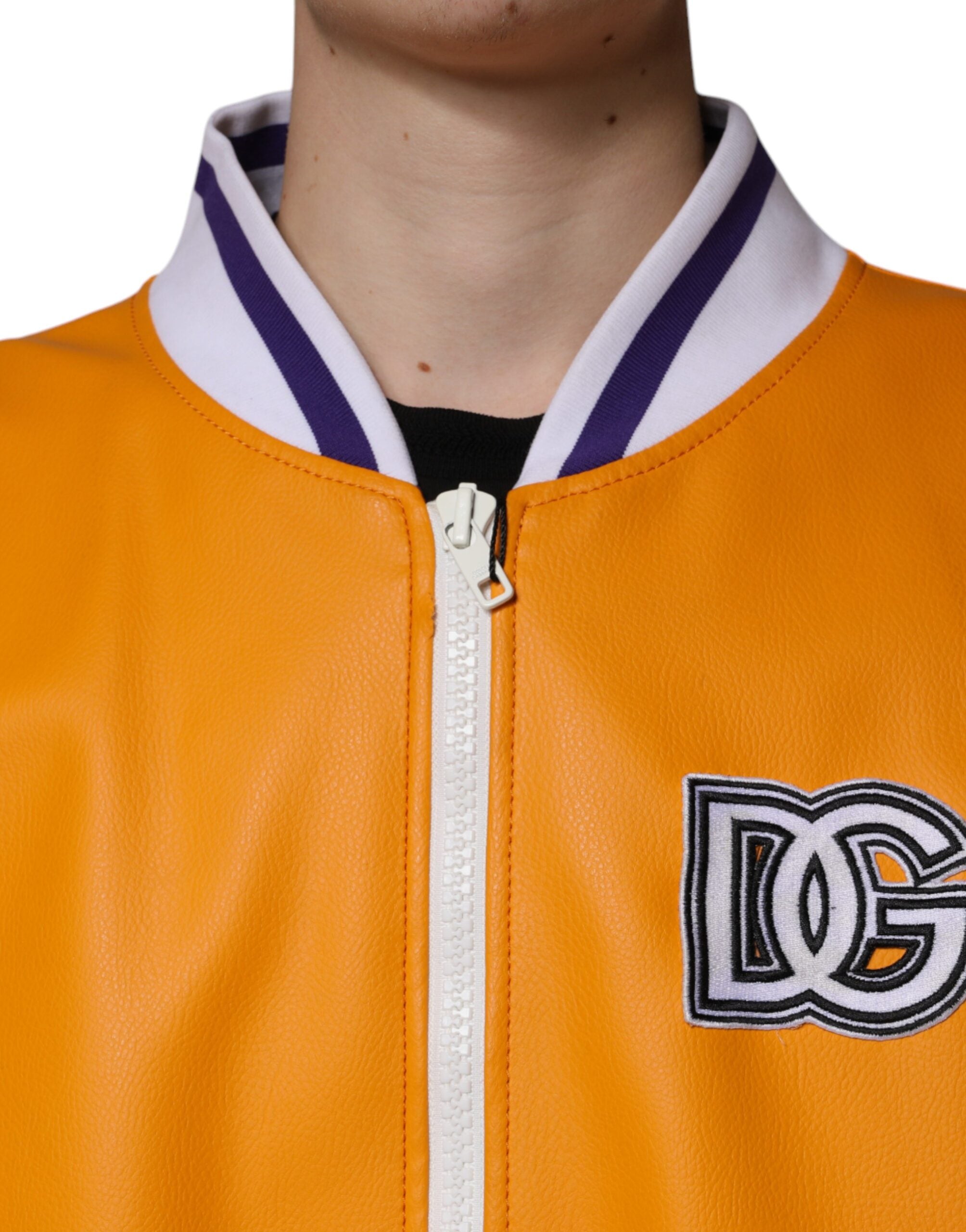 Oranje-witte bomberjack met volledige ritssluiting van jersey