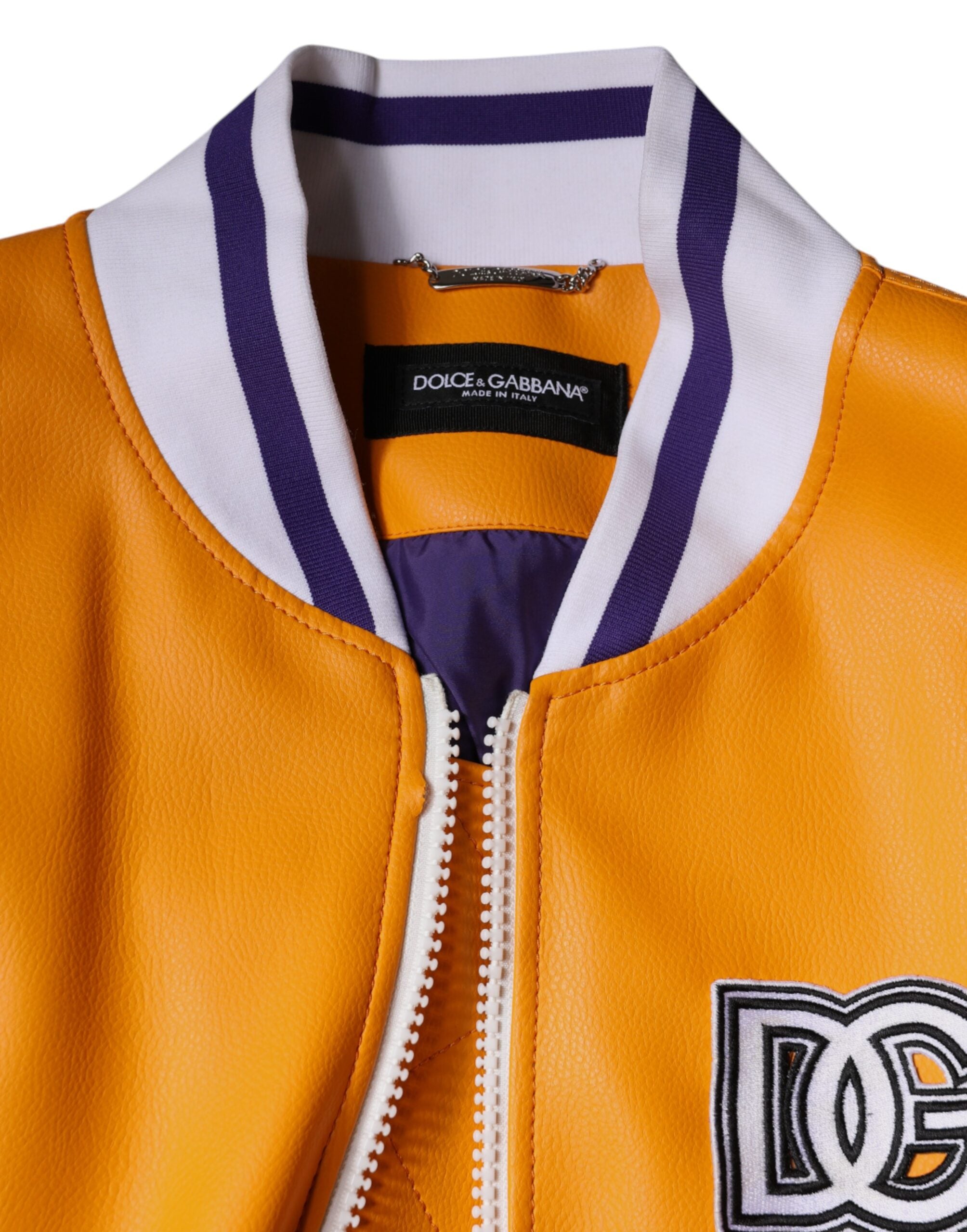 Oranje-witte bomberjack met volledige ritssluiting van jersey