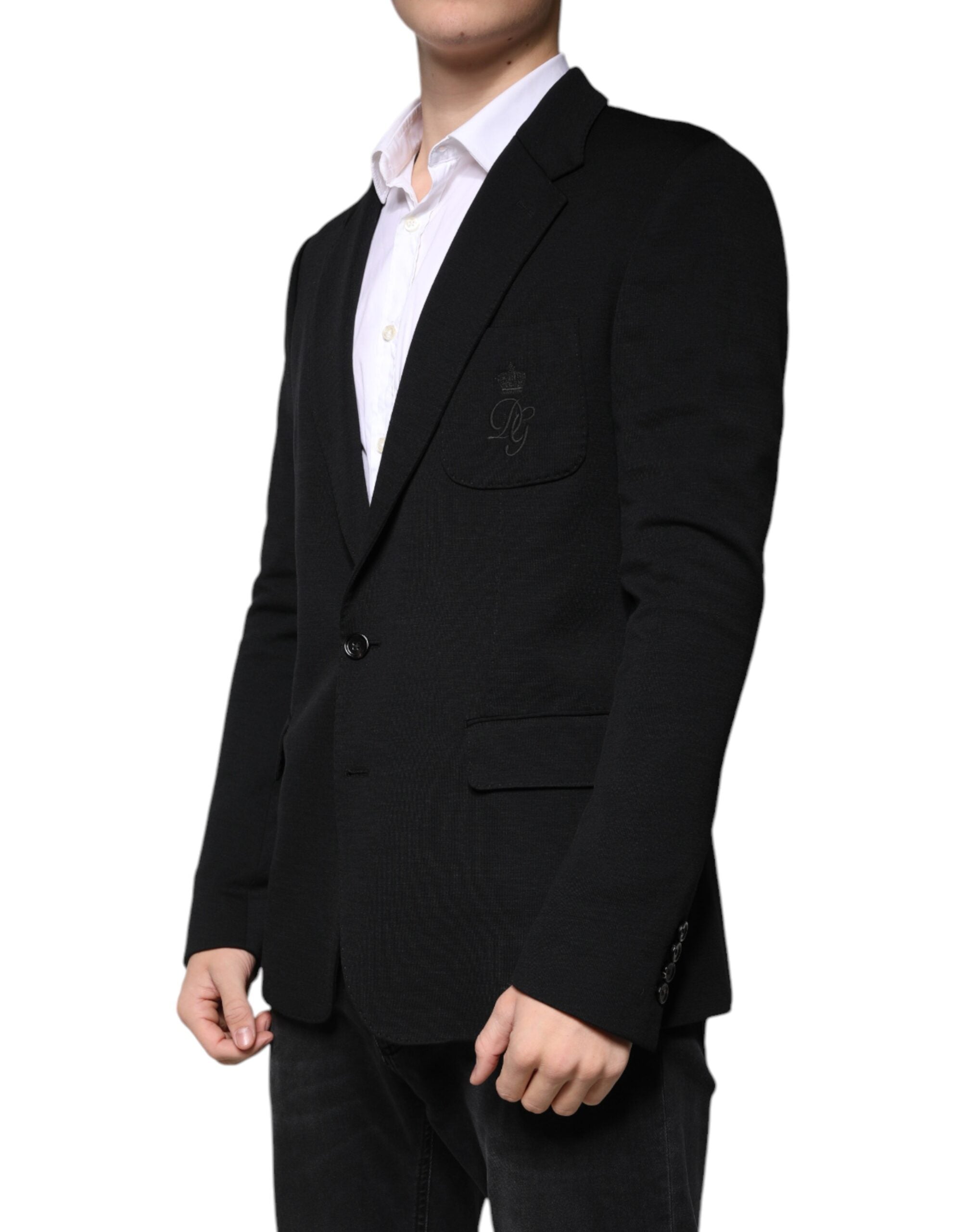 Zwarte wollen enkelrijs formele blazer