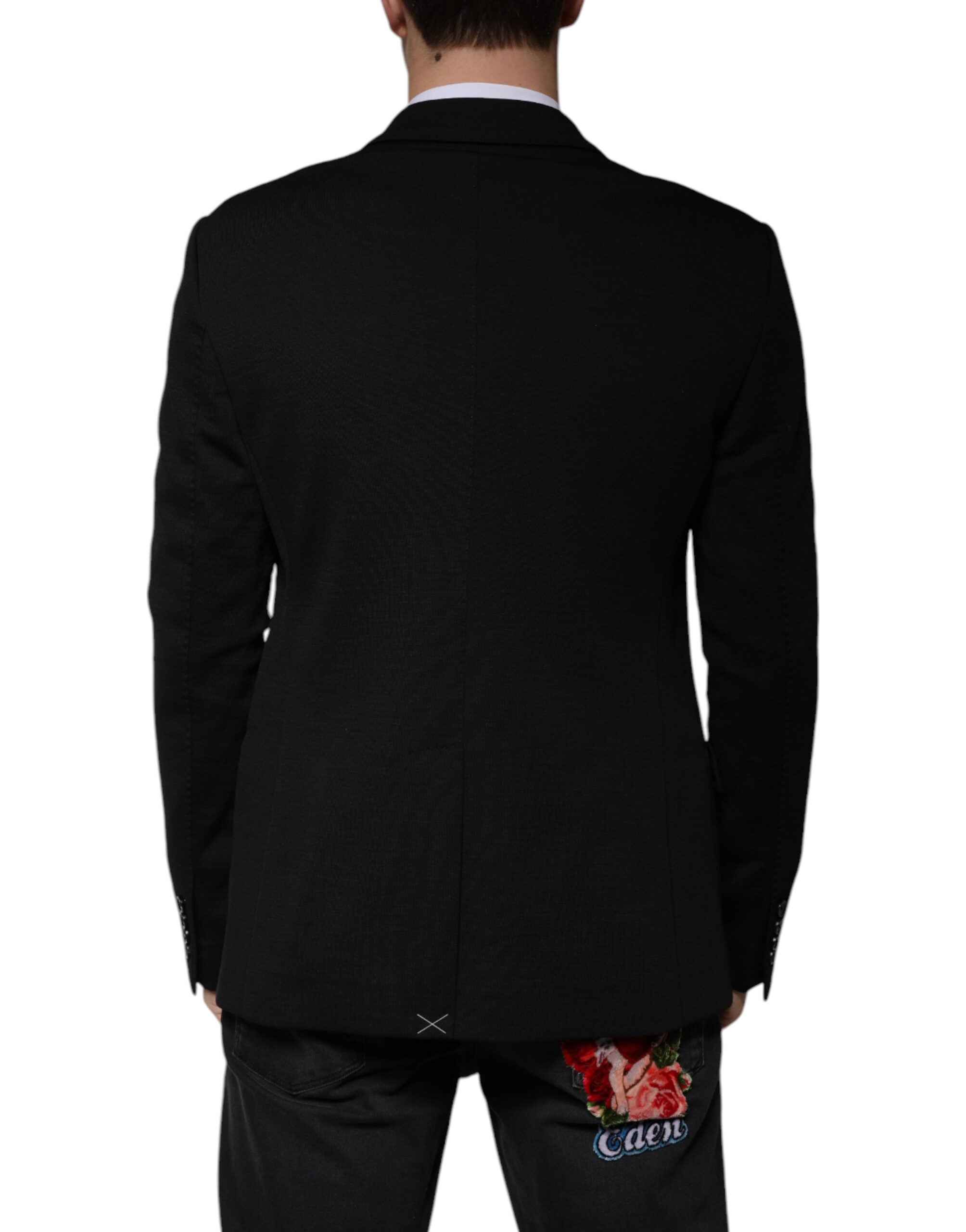 Zwarte wollen enkelrijs formele blazer