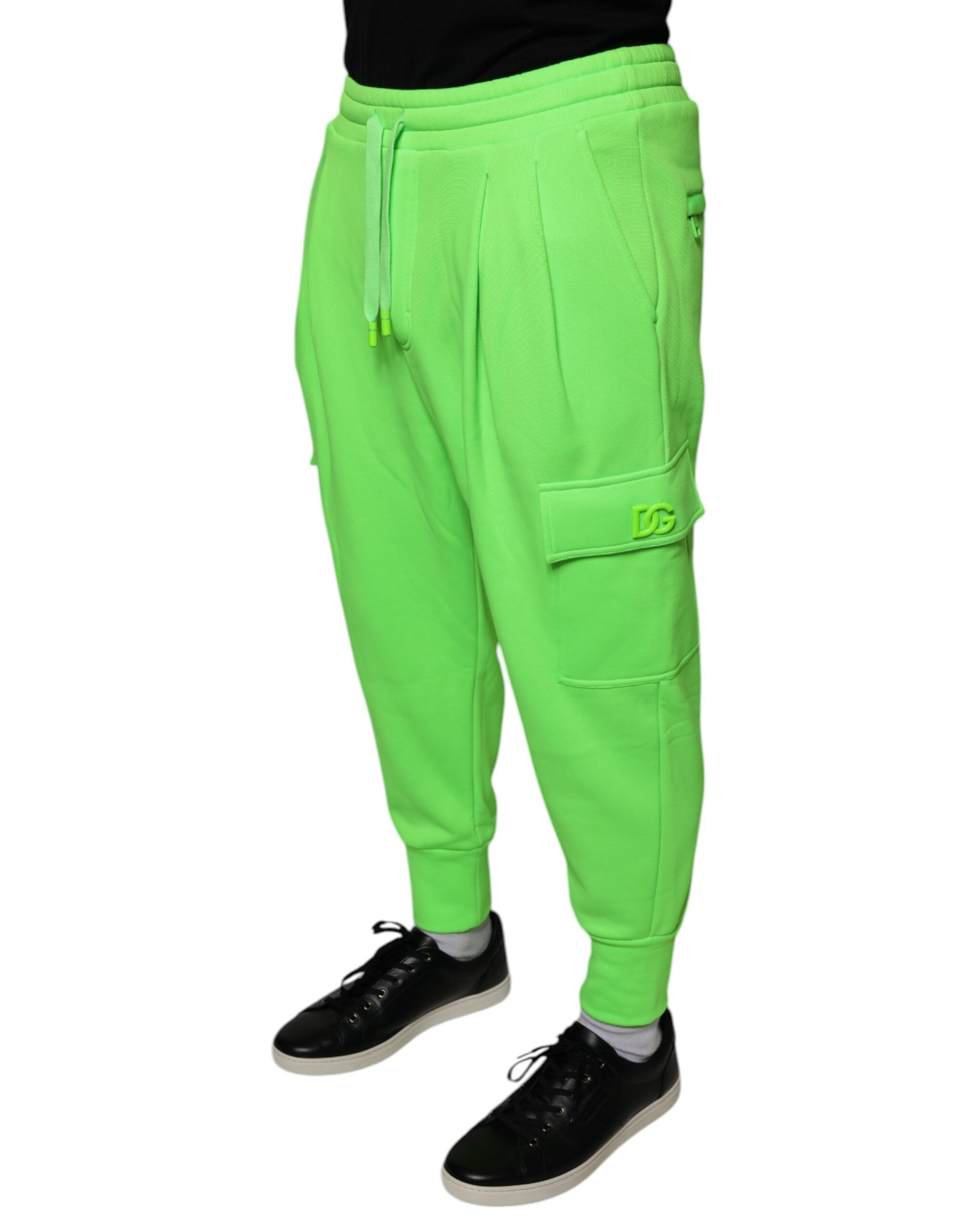 Neongroene polyester cargo joggingbroek met joggingbroek