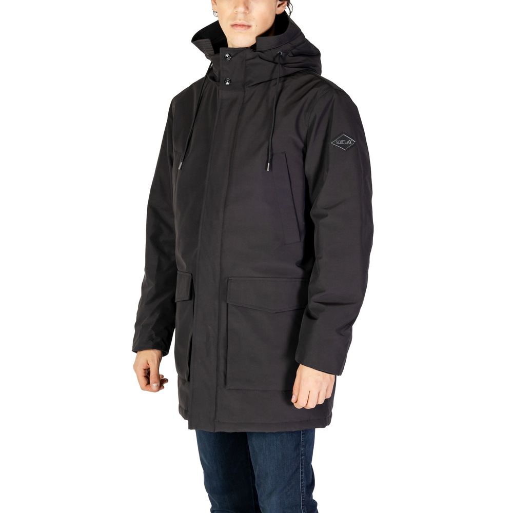 Zwarte polyamide parka