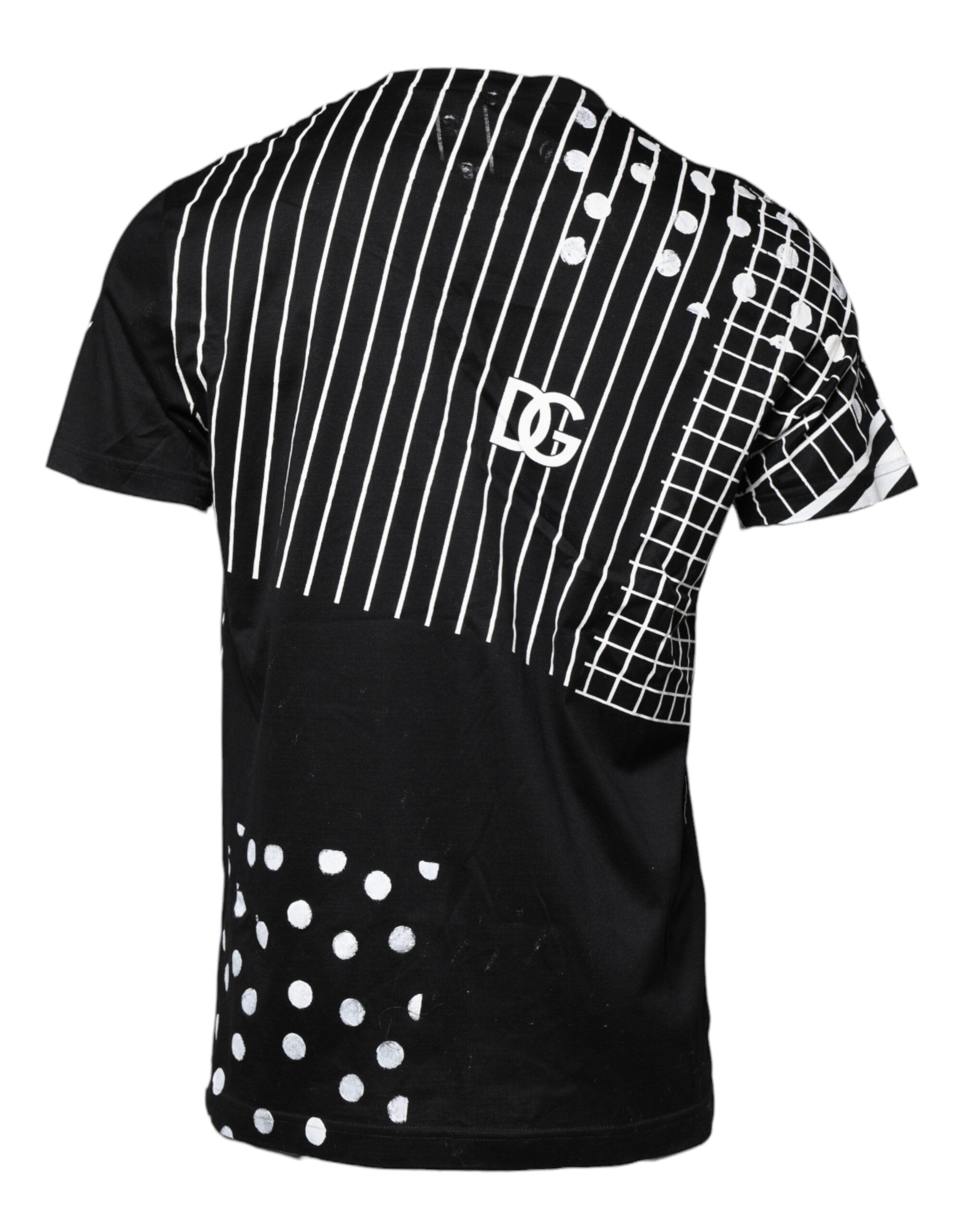Zwart katoenen T-shirt met ronde hals en stippen