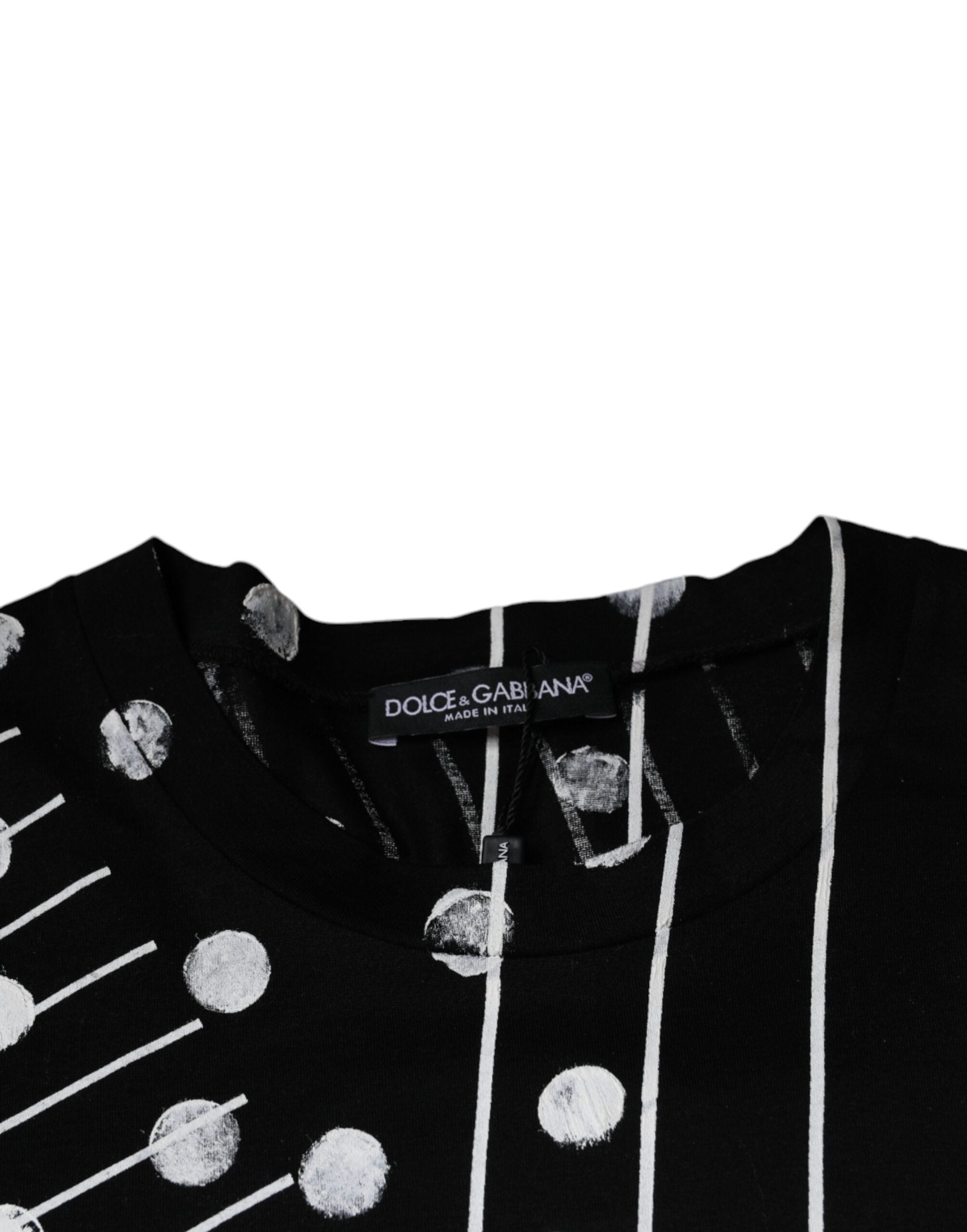 Zwart katoenen T-shirt met ronde hals en stippen