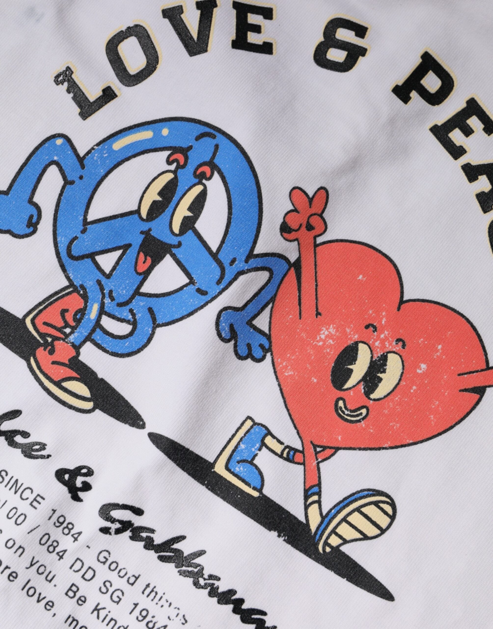 Wit Love & Peace katoenen T-shirt met ronde hals