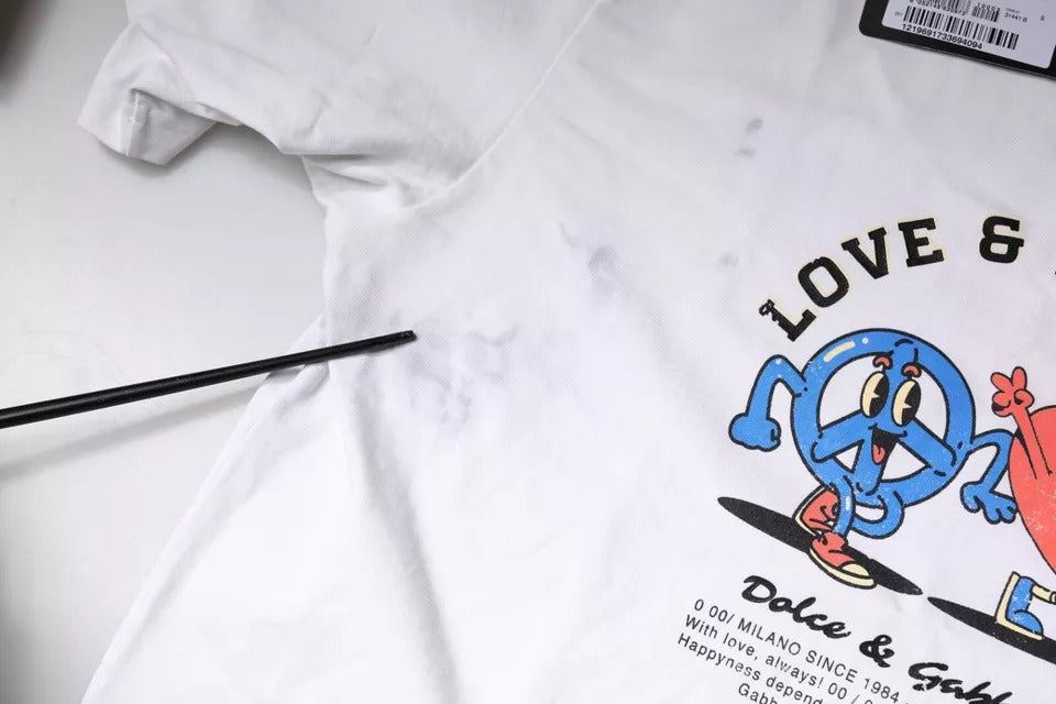 Wit Love & Peace katoenen T-shirt met ronde hals