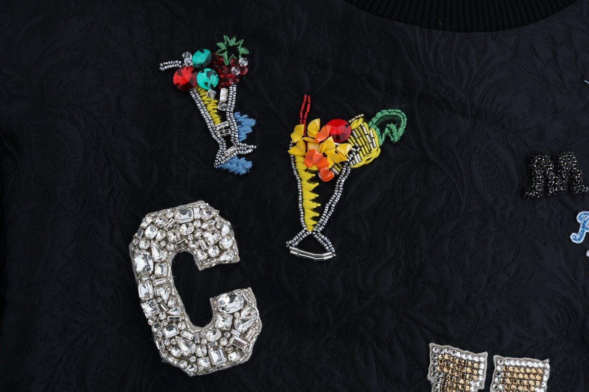 Zwarte brokaat cocktail kristal trui