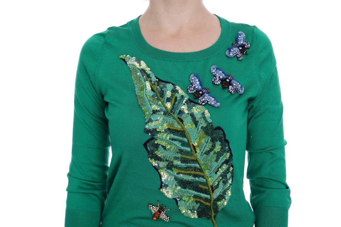 Groene zijden kristalbananentrui