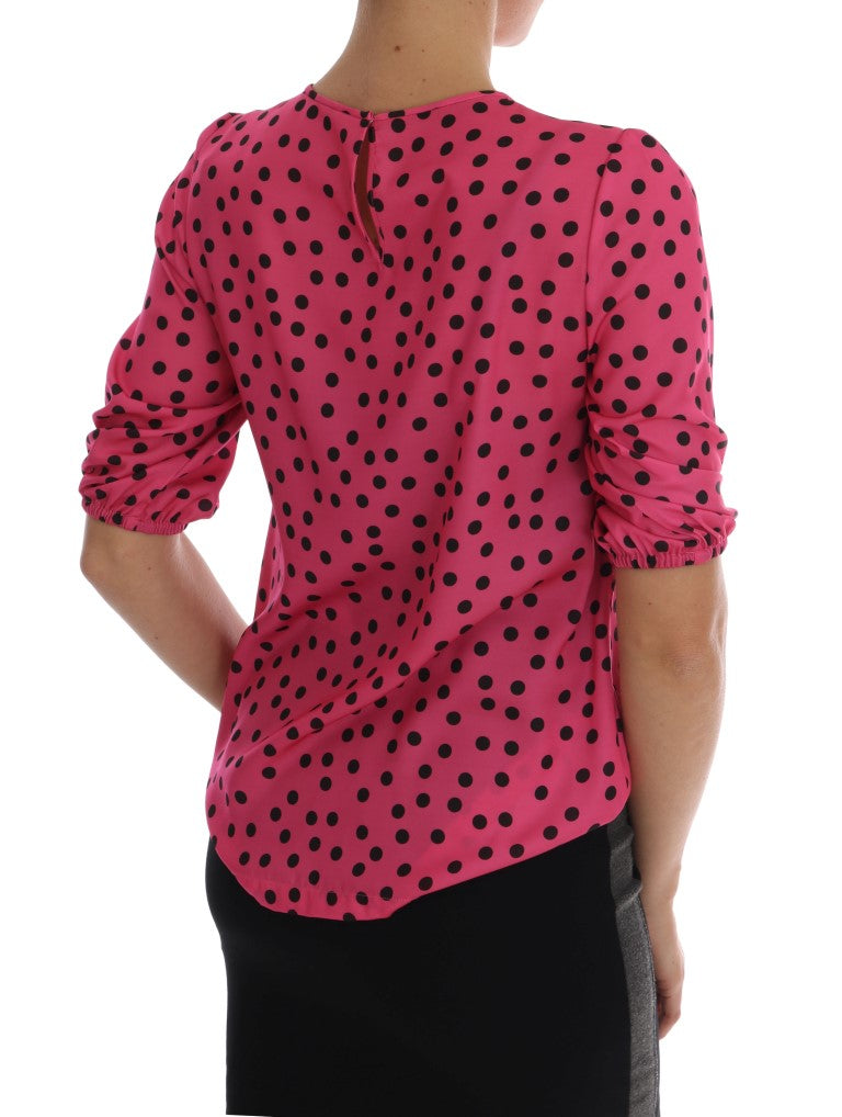Roze zijden blouse met stippen