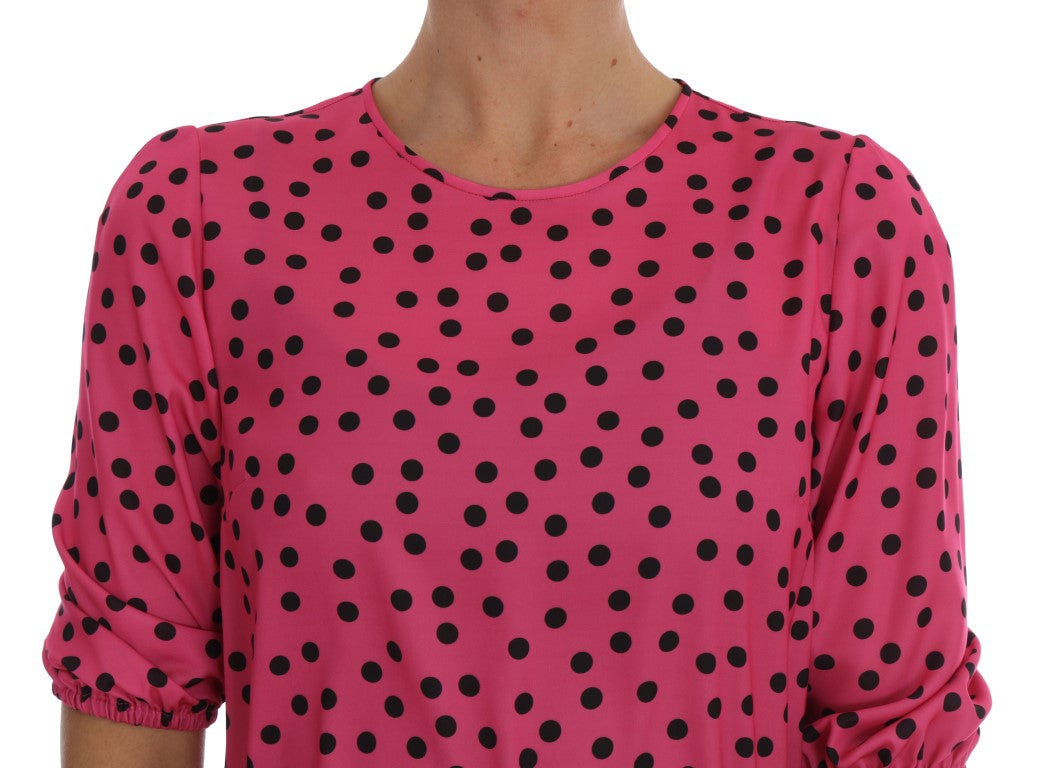 Roze zijden blouse met stippen