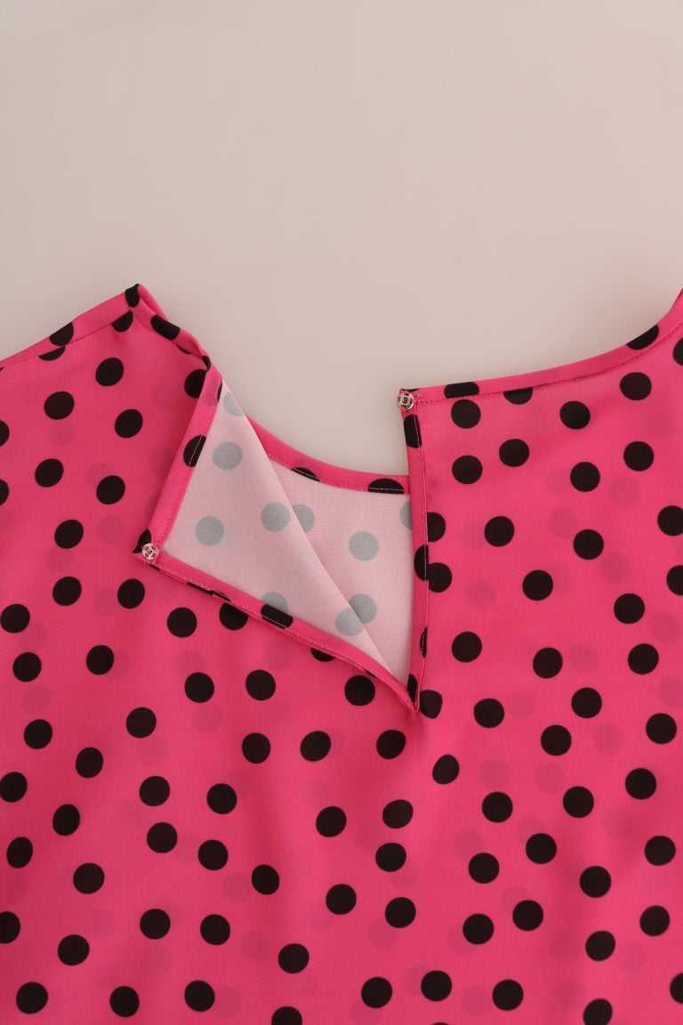 Roze zijden blouse met stippen