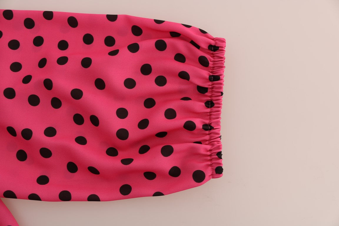 Roze zijden blouse met stippen