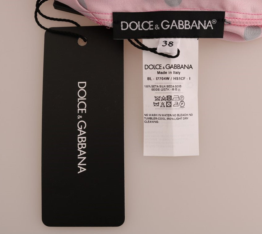 Roze zijden blouse met stippen