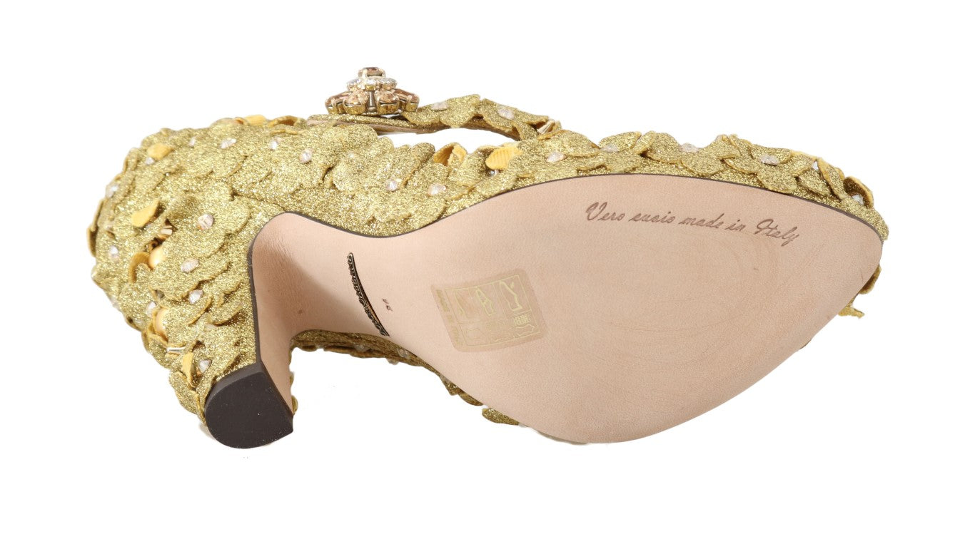 Gouden Mary Janes pumps met bloemenkristallen
