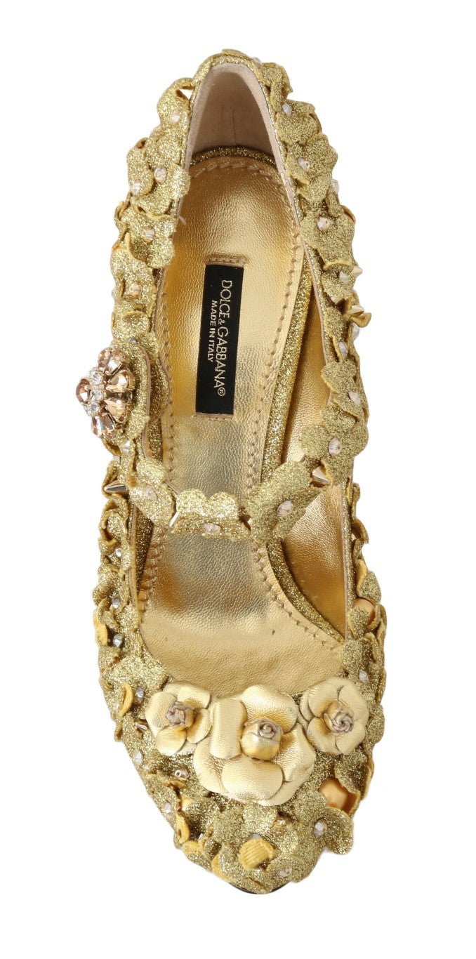 Gouden Mary Janes pumps met bloemenkristallen