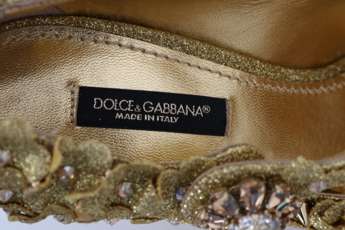 Gouden Mary Janes pumps met bloemenkristallen