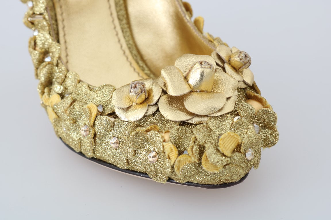 Gouden Mary Janes pumps met bloemenkristallen