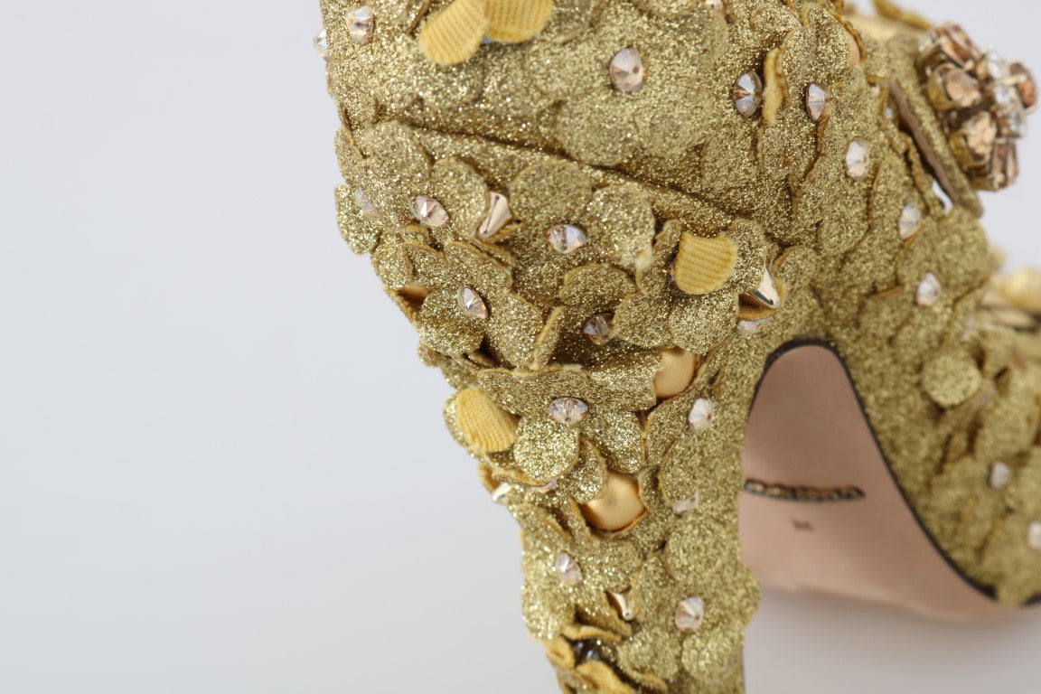 Gouden Mary Janes pumps met bloemenkristallen