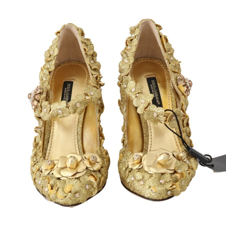 Gouden Mary Janes pumps met bloemenkristallen