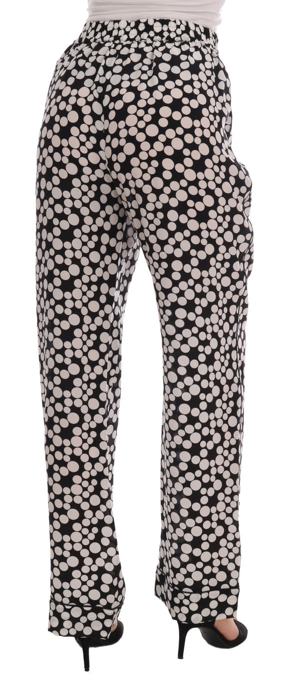 Zwarte witte zijden broek met stippen