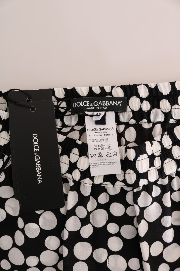 Zwarte witte zijden broek met stippen