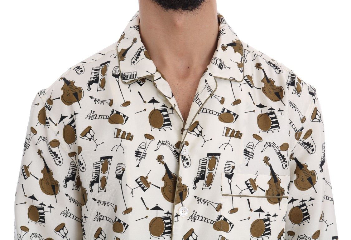 Wit zijden JAZZ-motiefprintoverhemd