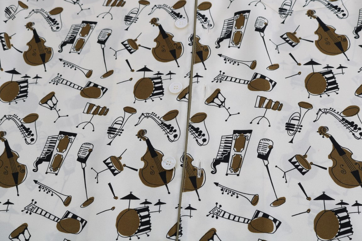 Wit zijden JAZZ-motiefprintoverhemd